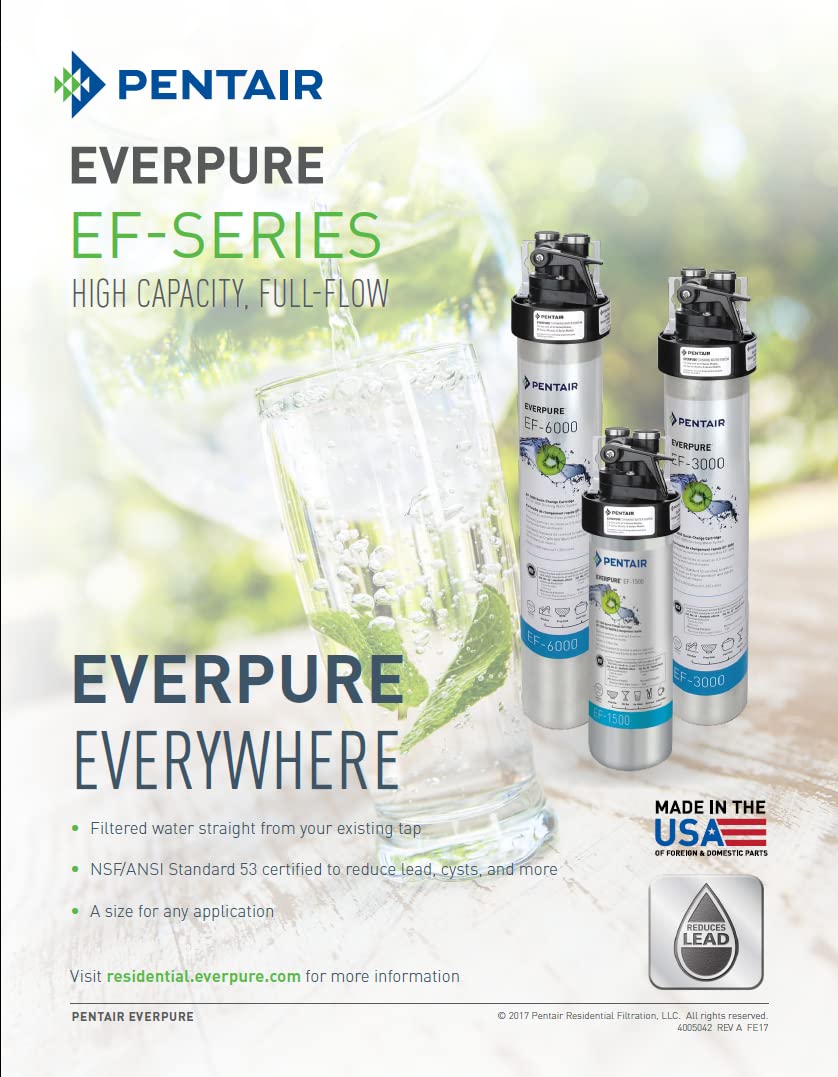 Pentair Everpure EF-1500 Quick-Change Filter Cartridge, EV985850, For Use in Everpure EF-1500 Full Flow Drinking Water System, 1,500 Gallon Capacity, 0.5 Micron