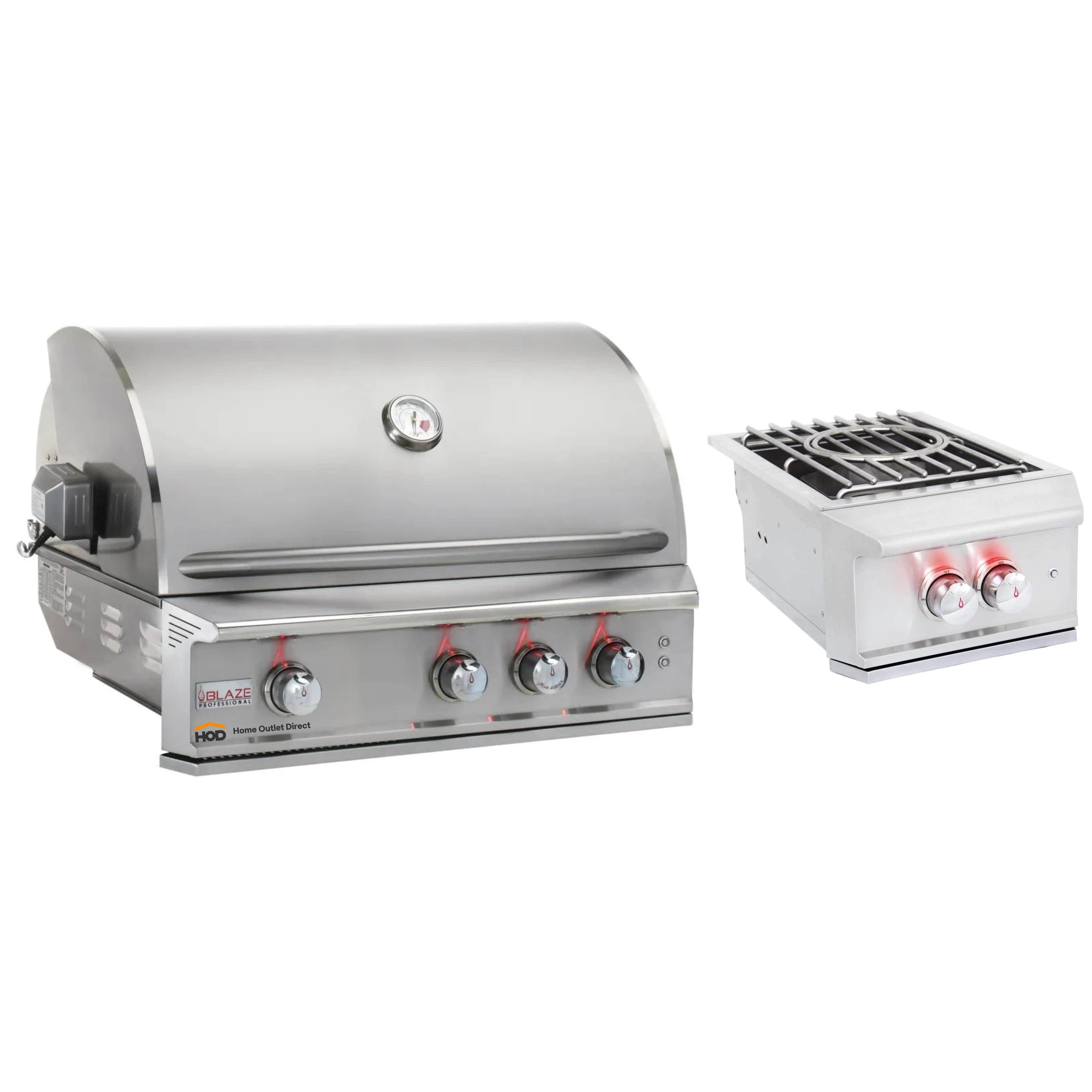 Blaze Grill Package - Professional LUX 34-Inch 3-Burner Built-In Natural Gas Grill, Side Burner and Beverage Center in Stainless Steel