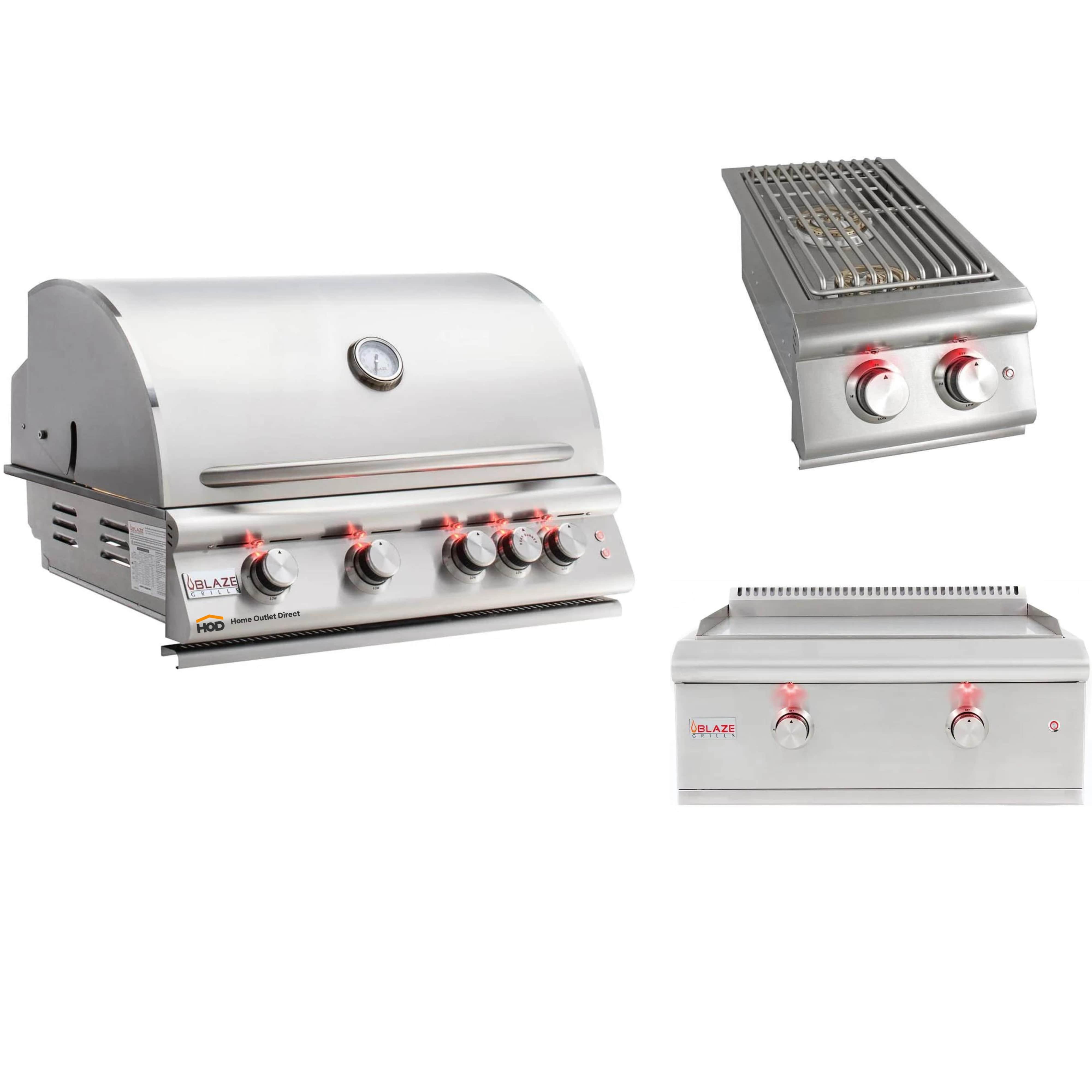 Blaze Grill Package - Premium LTE Marine Grade 32-Inch 4-Burner Built-In Liquid Propane Grill, Double Side Burner and Griddle in Stainless Steel