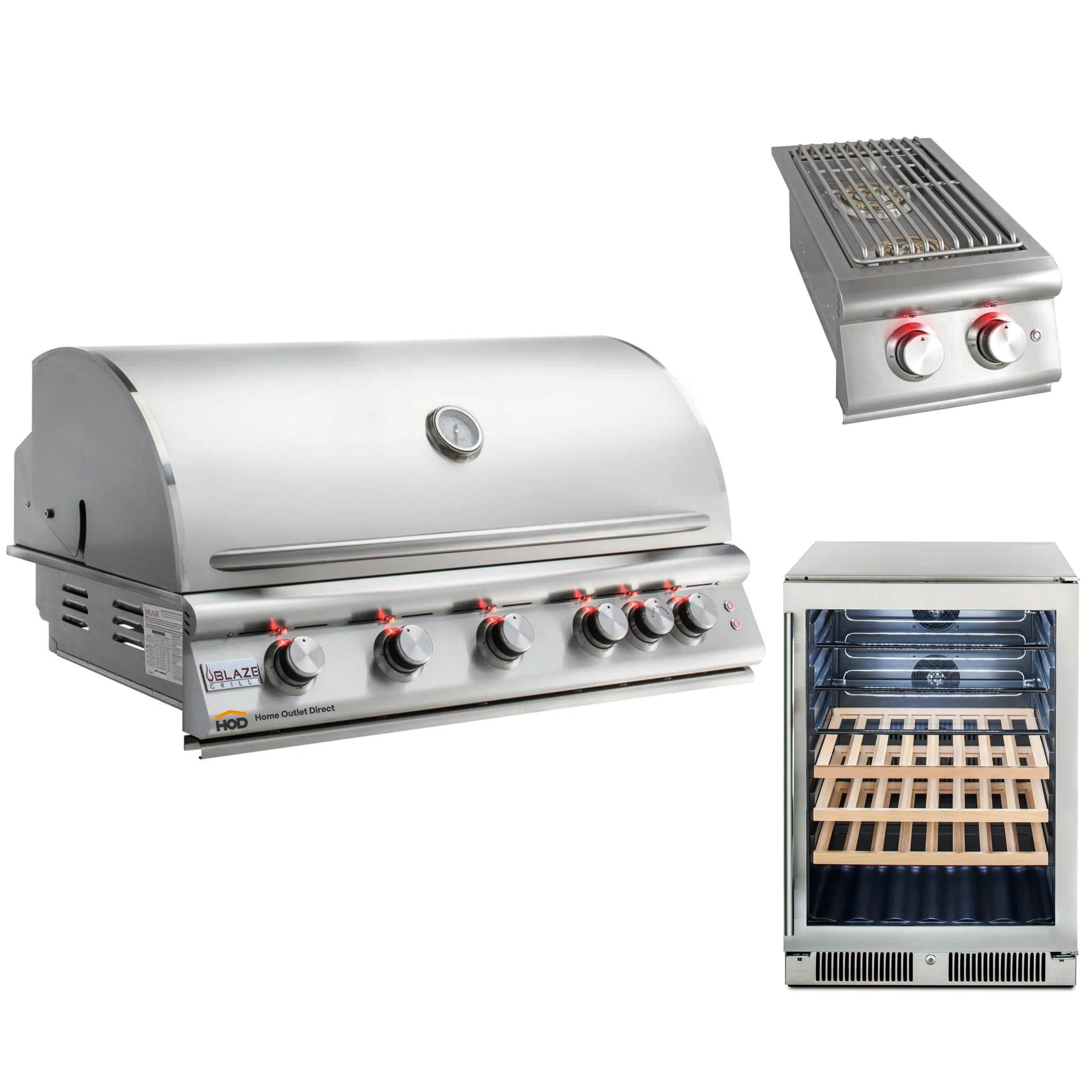Blaze Grill Package - Premium LTE 40-Inch 5-Burner Built-In Liquid Propane Grill, Double Side Burner and Beverage Center in Stainless Steel