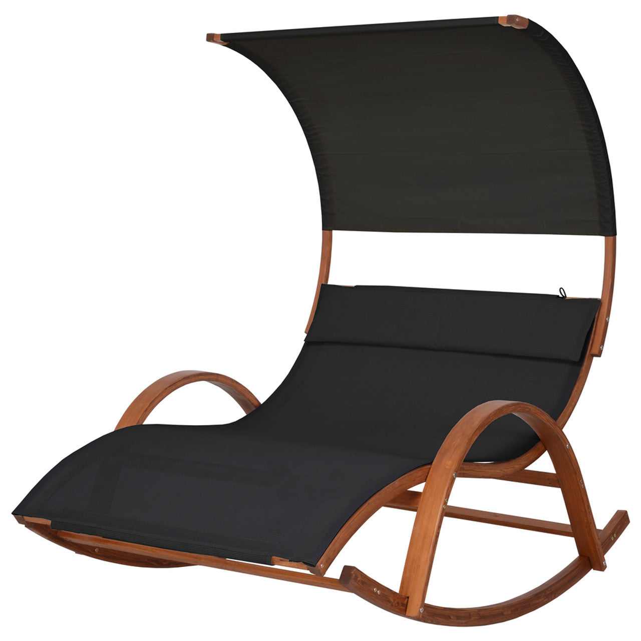 Deko Living Outdoor Cedar Wood Patio Lounge Daybed with Black Textilene Fabric & Canopy (COP20205BLK)
