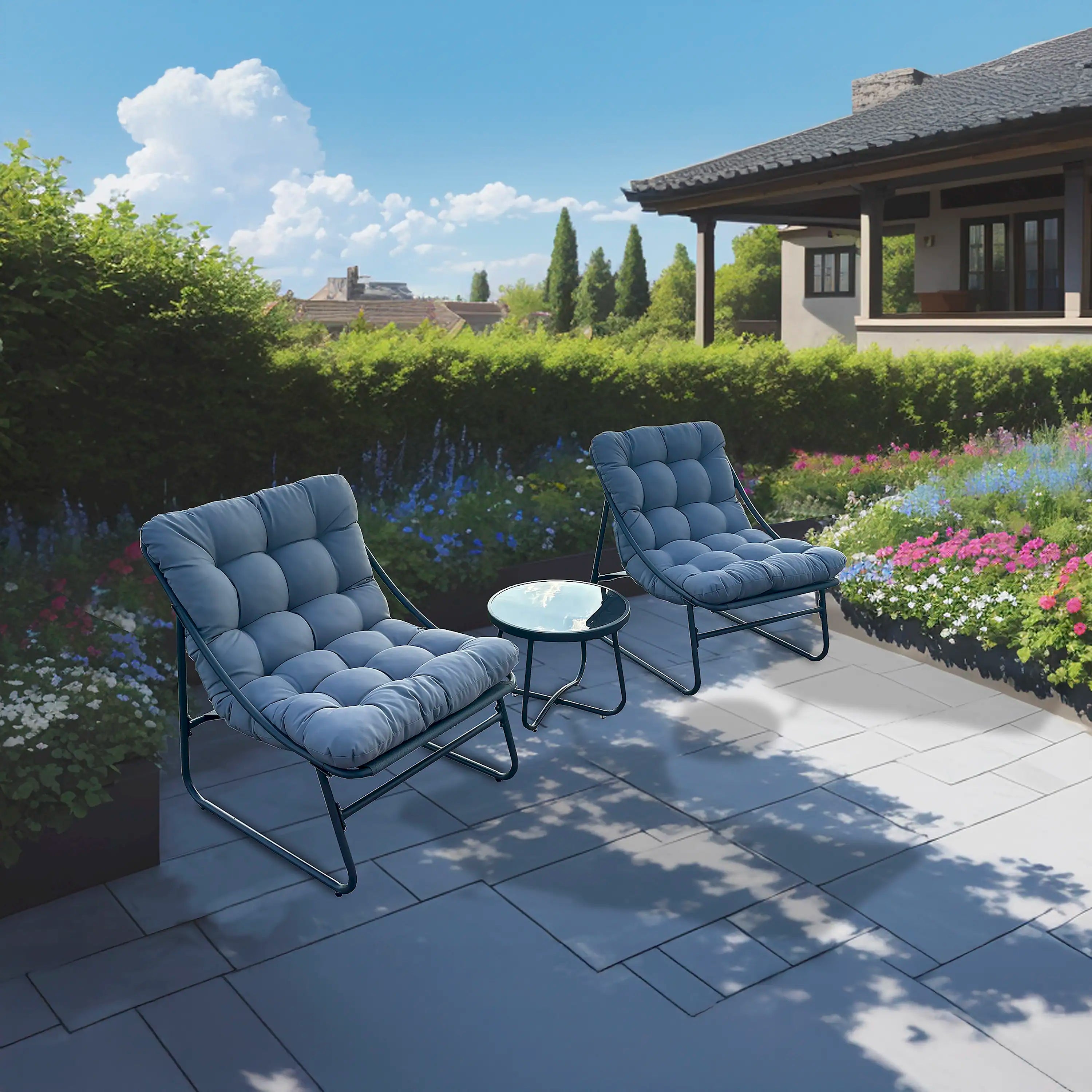 Deko Living Outdoor Modular Bistro Set with Gray Cushion Chairs and Round Coffee Table (COP20311)