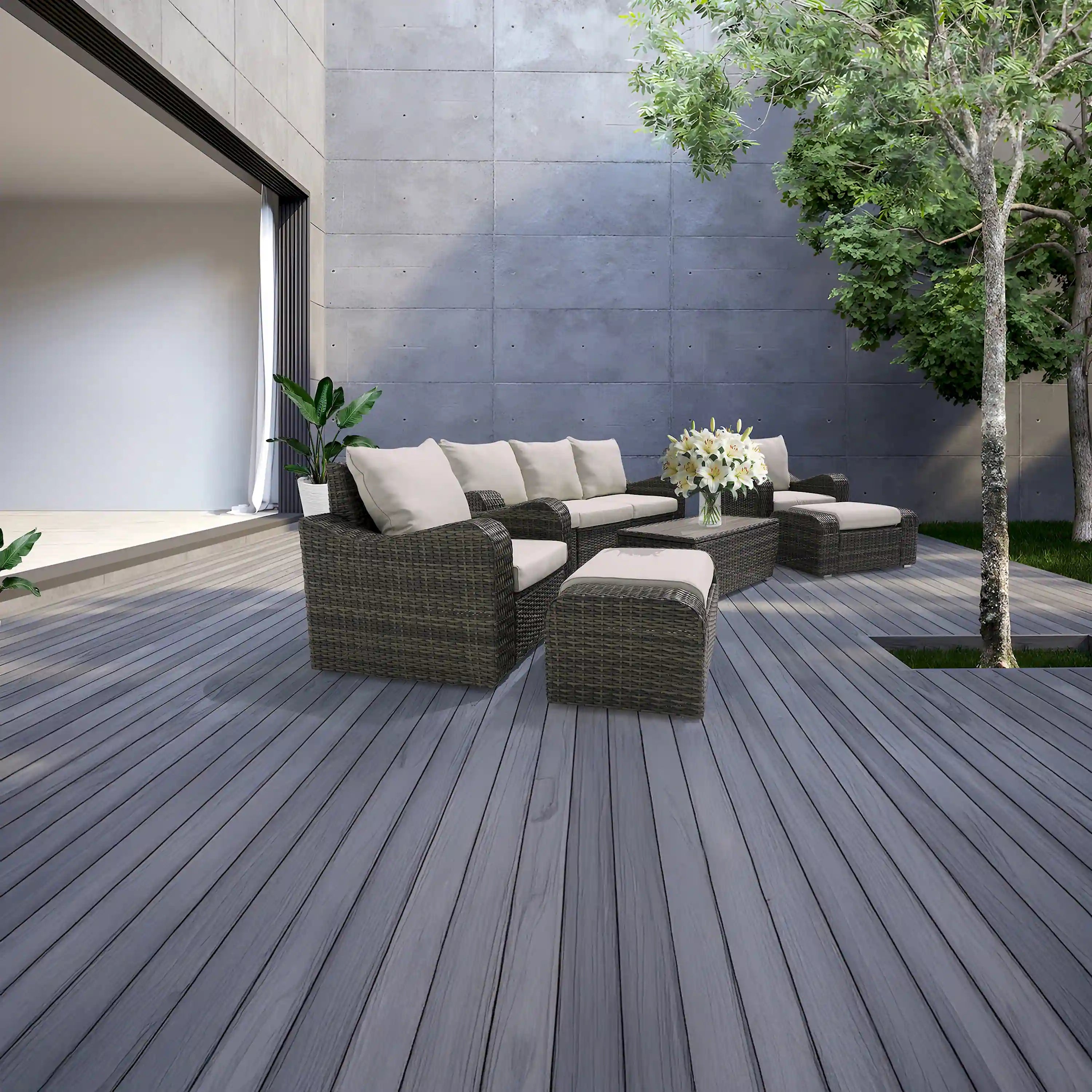 Deko Living 5 Piece Seating Brown Outdoor Wicker Sofa and Sofa Chair Set with Table (COP30012)