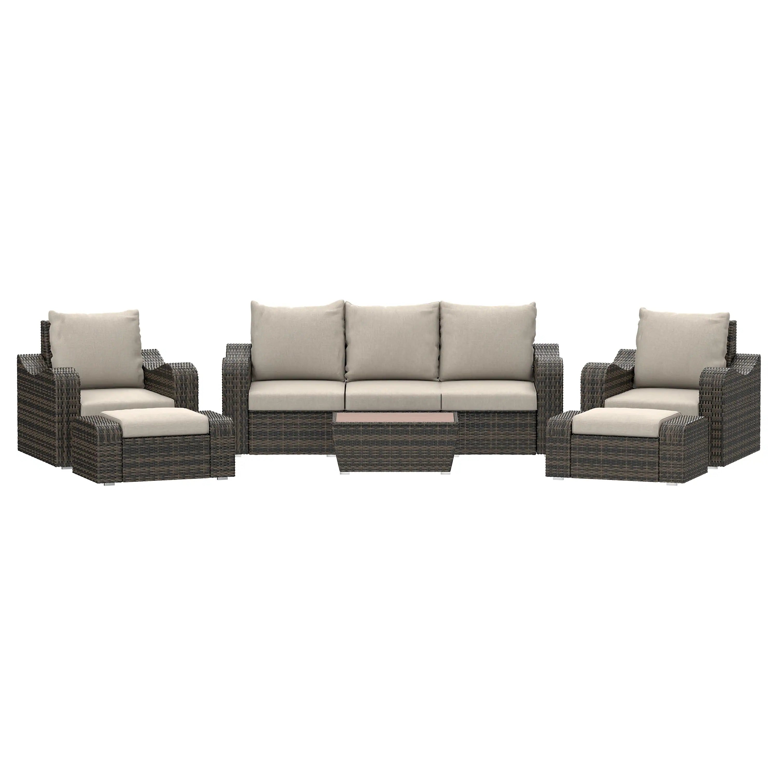 Deko Living 5 Piece Seating Brown Outdoor Wicker Sofa and Sofa Chair Set with Table (COP30012)