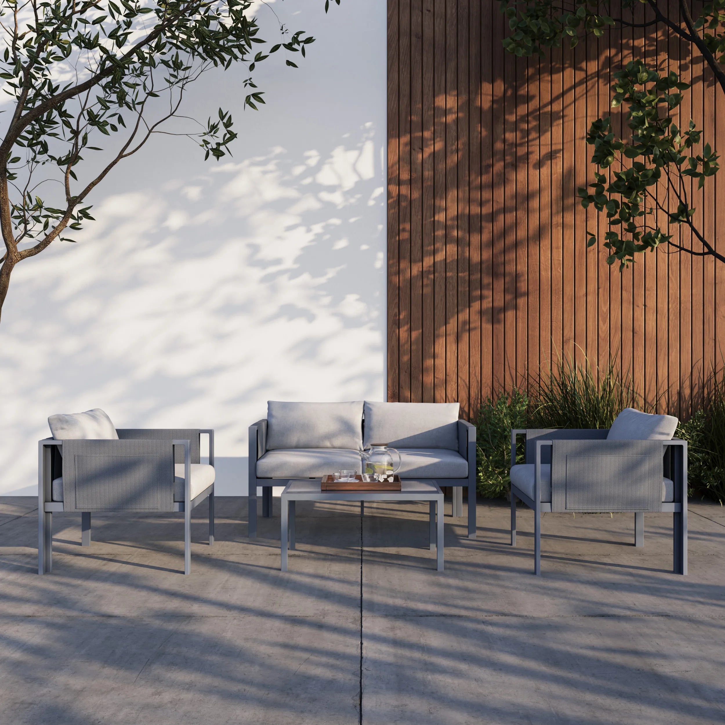 Deko Living 4 Piece Seating Outdoor Gray Sofa and Table Set (COP30014)