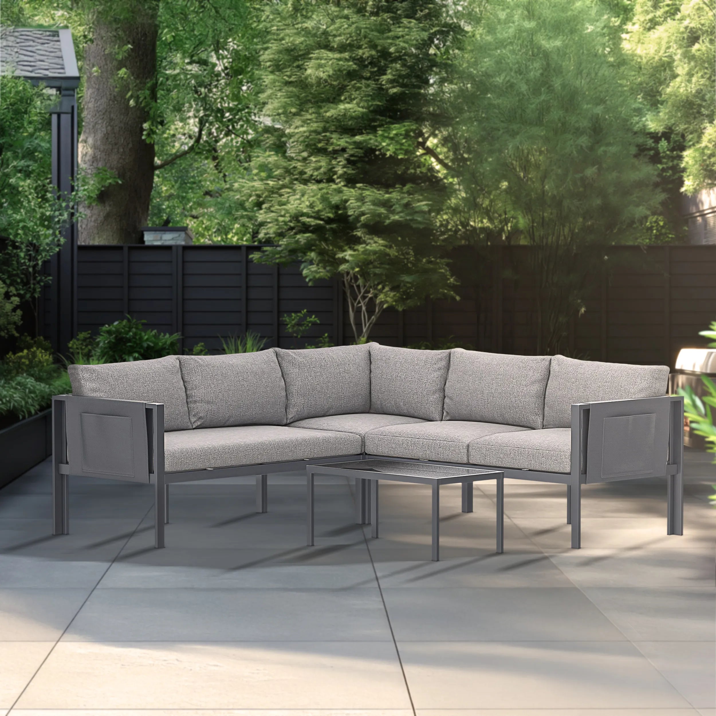 Deko Living 5 Piece Seating Outdoor Gray Sofa and Table Set (COP30016)