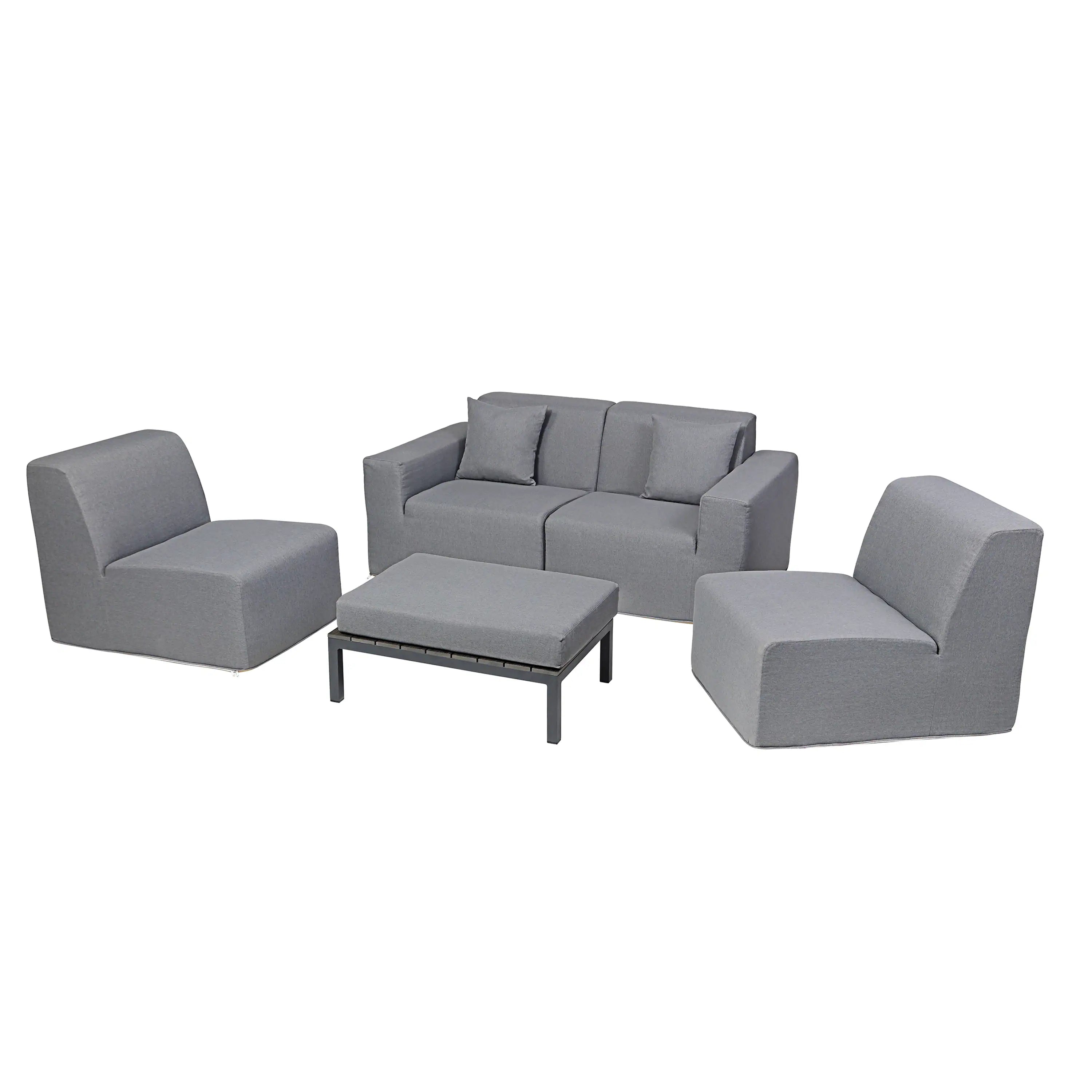 Deko Living 4 Piece Seating Gray Outdoor Compressed Foam Sectional Sofas and Ottoman Set (COP30017)