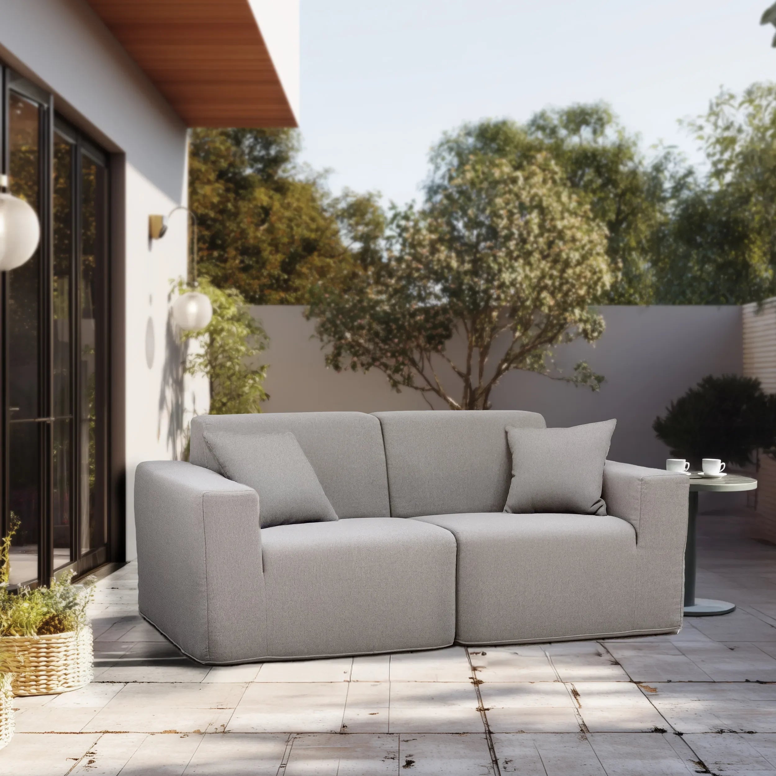 Deko Living 2 Piece Seating Gray Outdoor Compressed Foam Sectional Sofas (COP30017SET)
