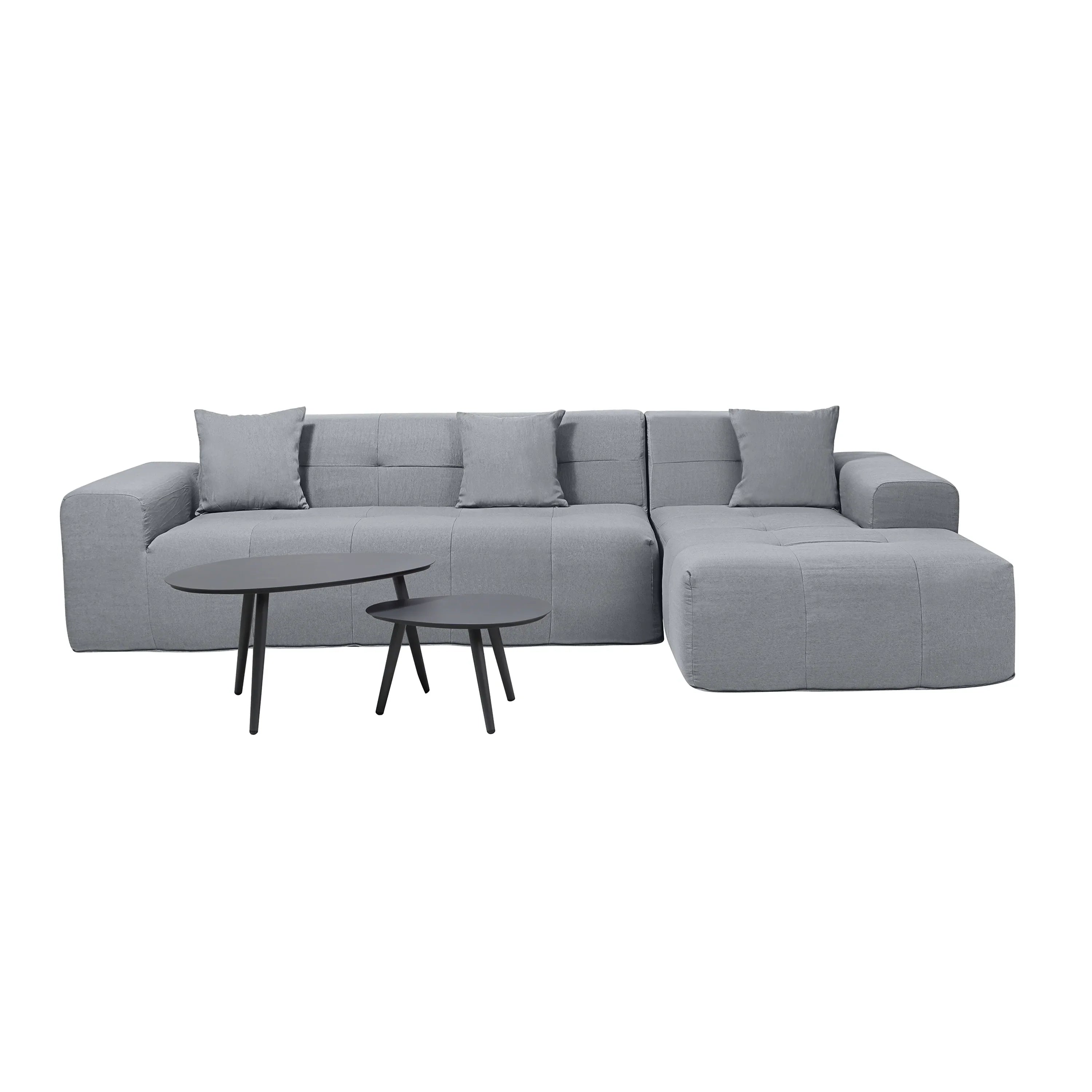 Deko Living 4 Piece Gray Outdoor Compressed Foam Sectional Sofa Lounger and Table Set (COP30018)
