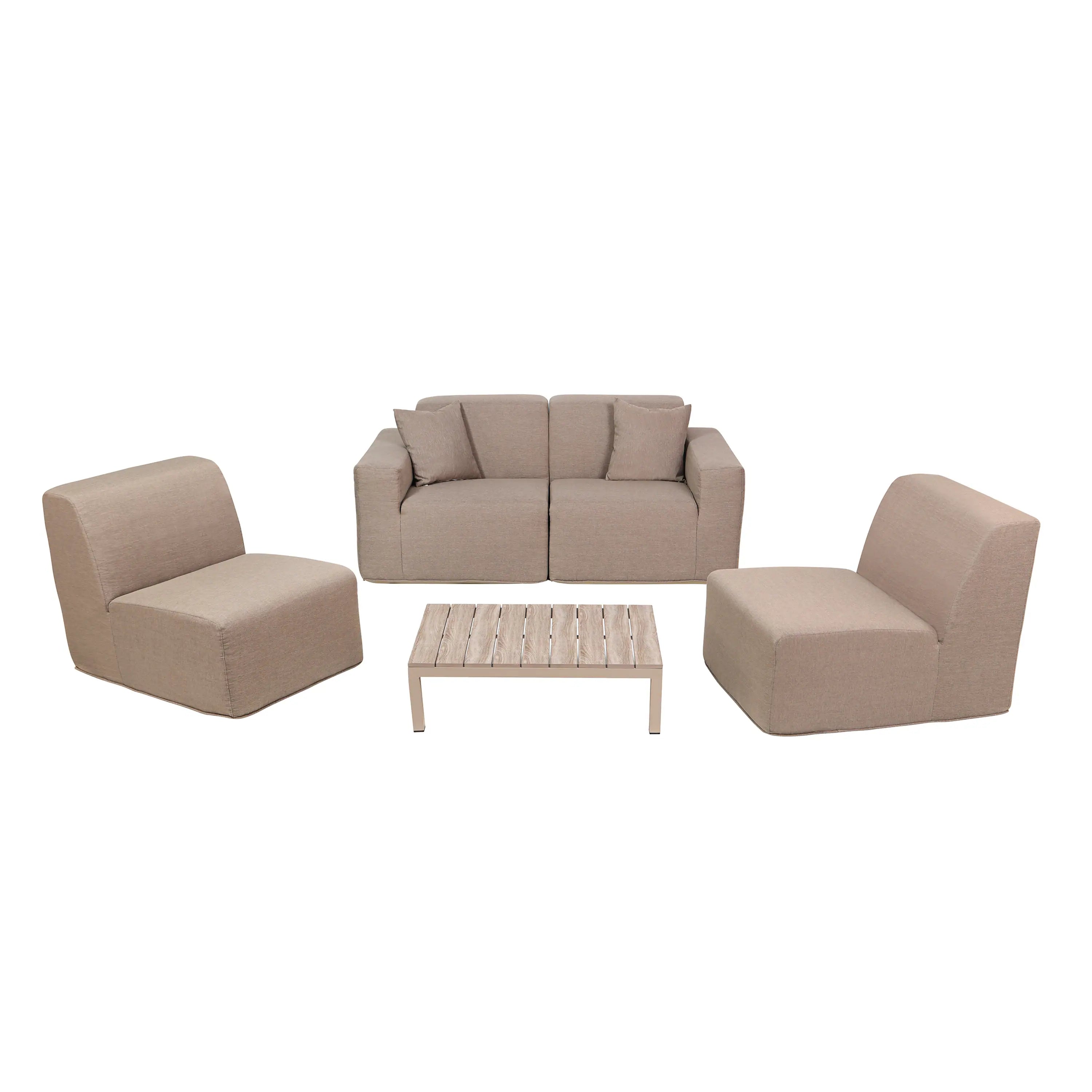 Deko Living 4 Piece Seating Brown Outdoor Compressed Foam Sectional Sofas and Ottoman Set (COP30117)