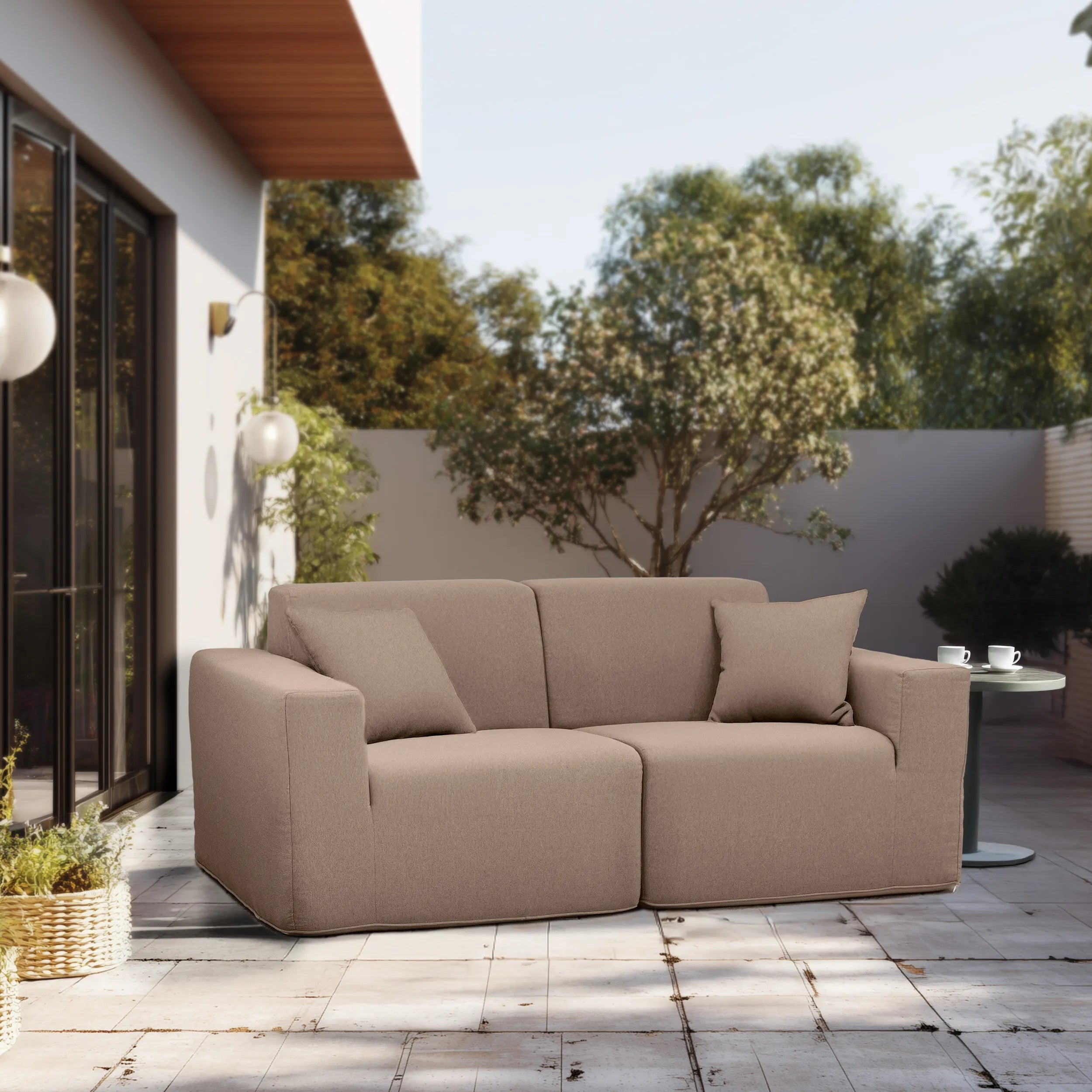 Deko Living 2 Piece Seating Brown Outdoor Compressed Foam Sectional Sofas (COP30117SET)