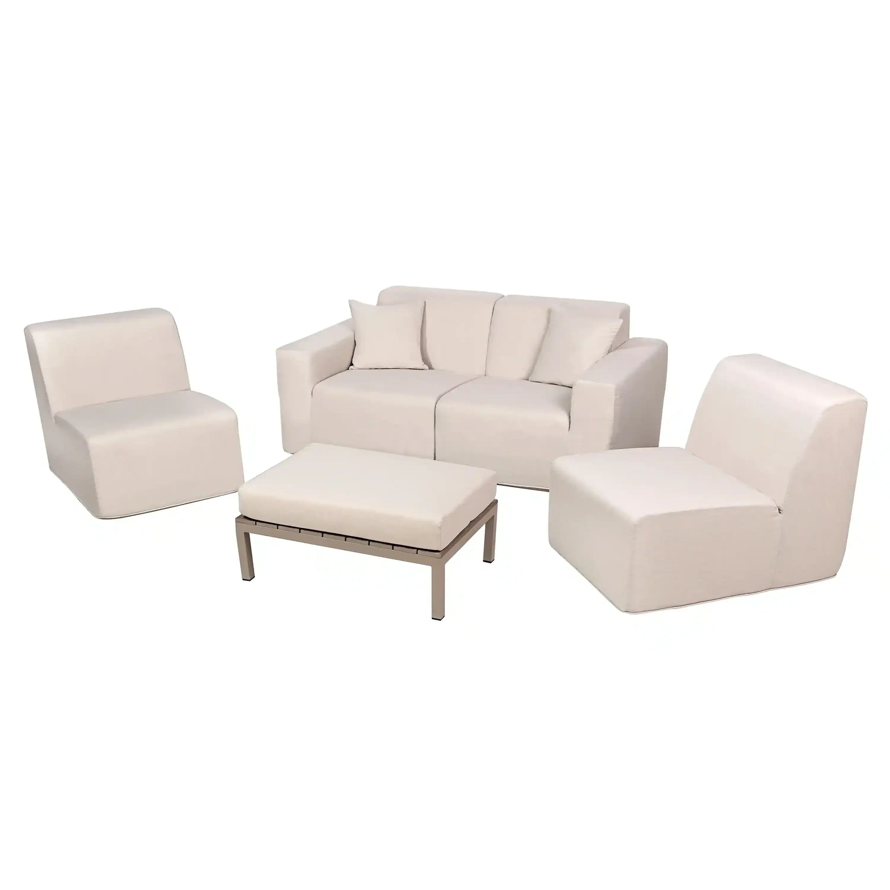 Deko Living 4 Piece Seating Beige Outdoor Compressed Foam Sectional Sofas and Ottoman Set (COP30217)