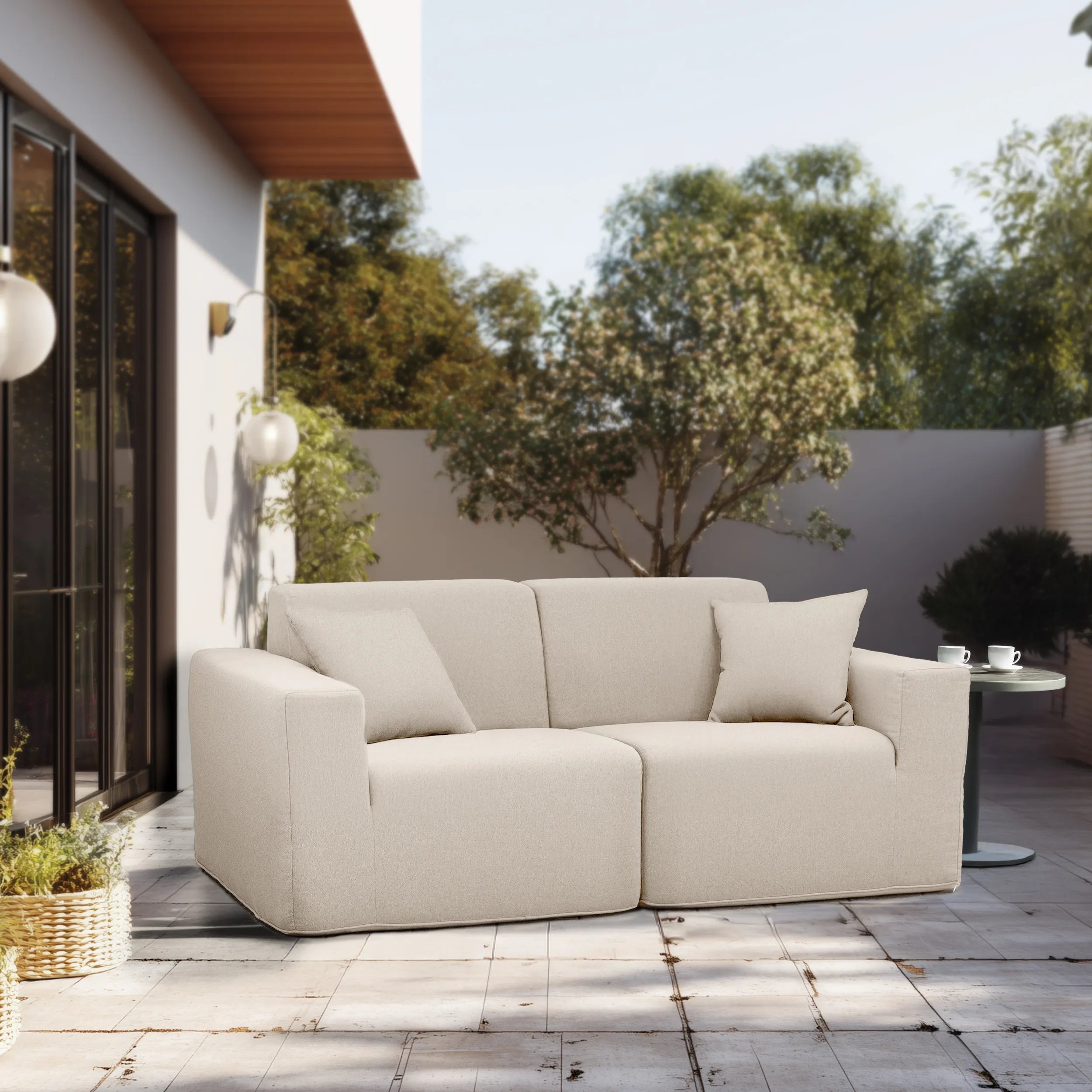 Deko Living 2 Piece Seating Beige Outdoor Compressed Foam Sectional Sofas (COP30217SET)