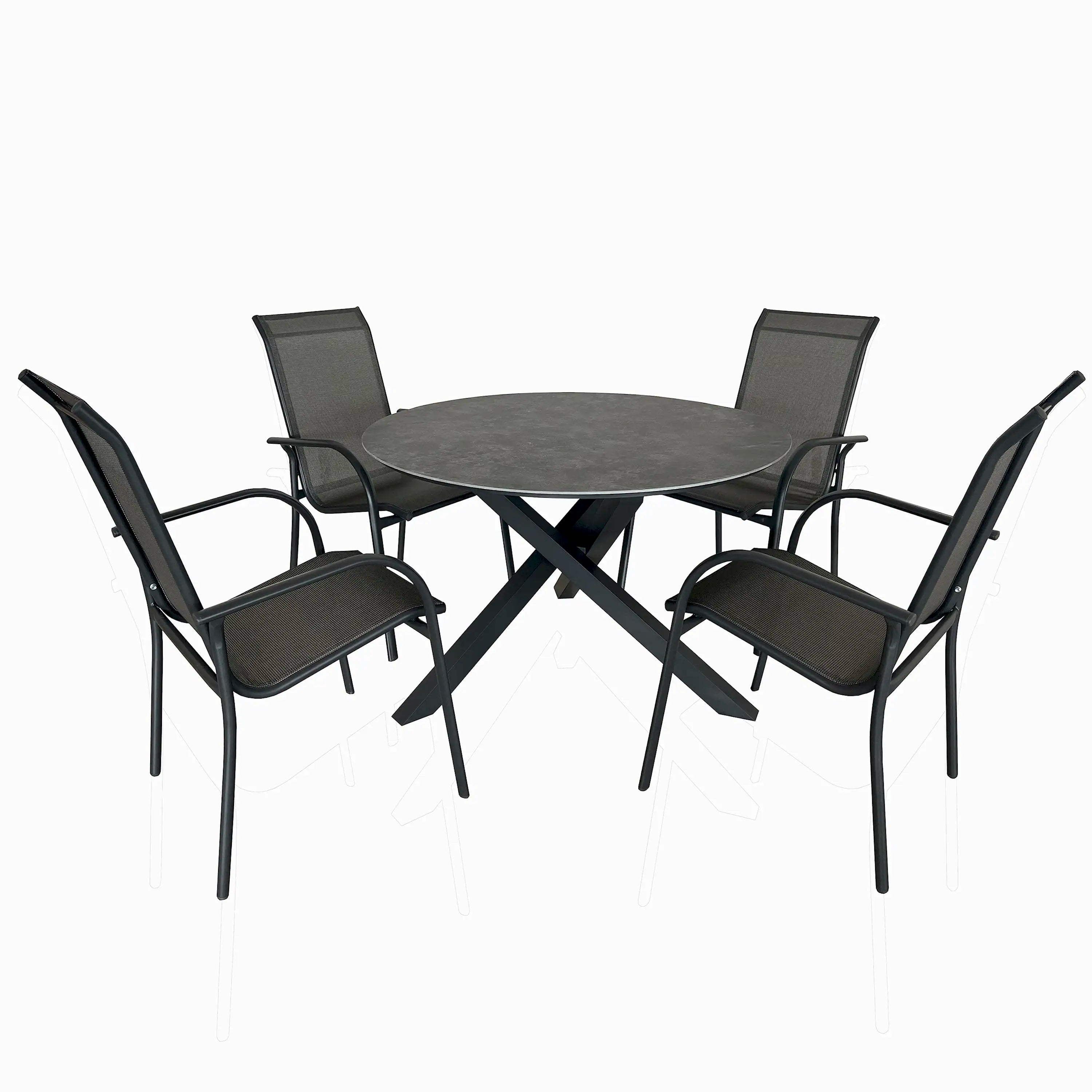 Deko Living 4 Piece Seating Grey Outdoor Aluminum Round Patio Dining Table and Stackable Chairs Set (COP30704)