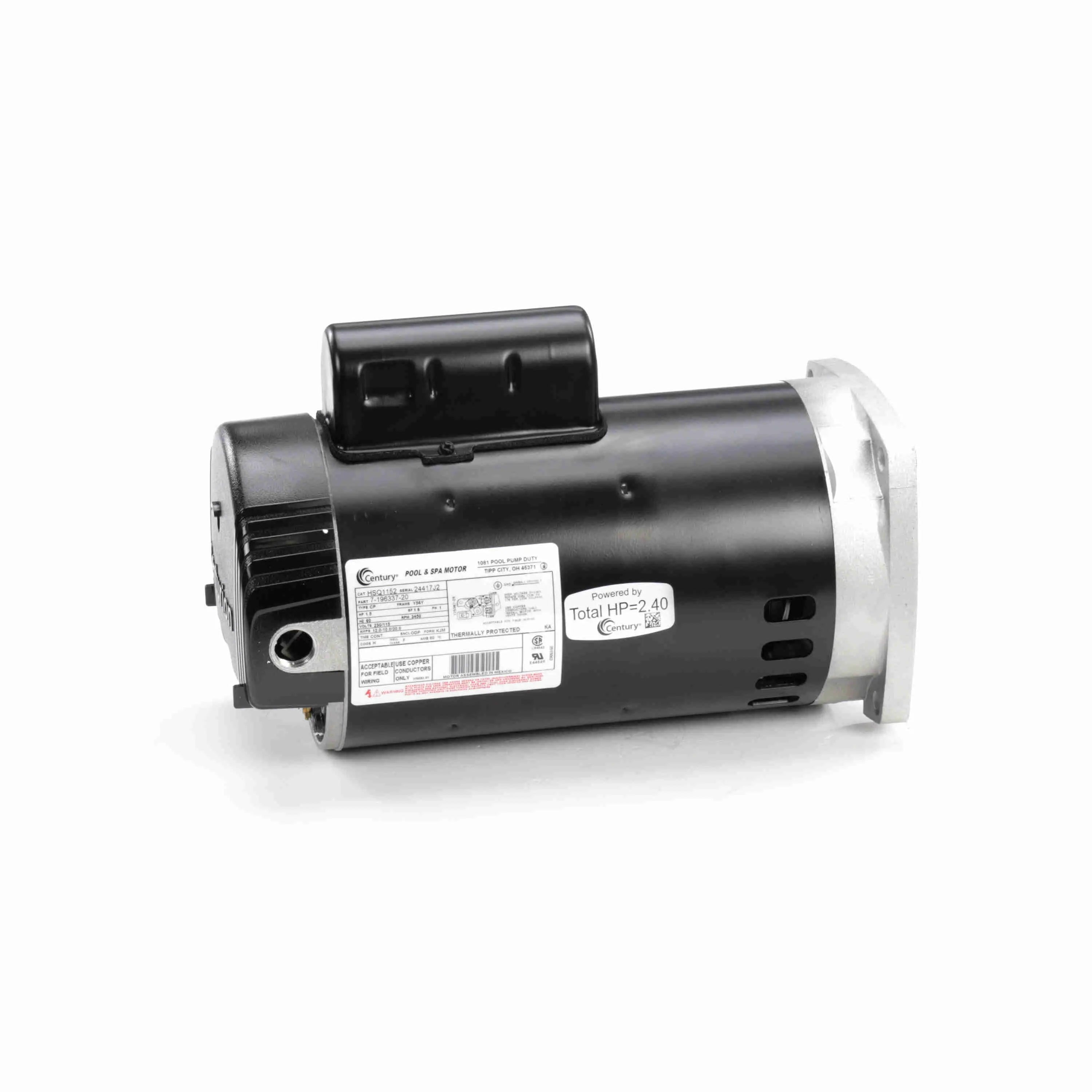 Century | HSQ1152 | 1.5 HP Pool Pump Motor – Single Phase, 230/115V, Y56Y Frame