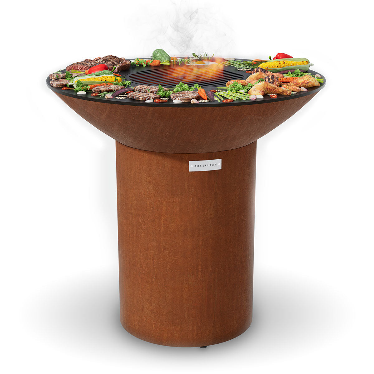 Arteflame XXL 40" Grill with Multiple Heat Zones and Carbon Steel Cooktop - High Round Base