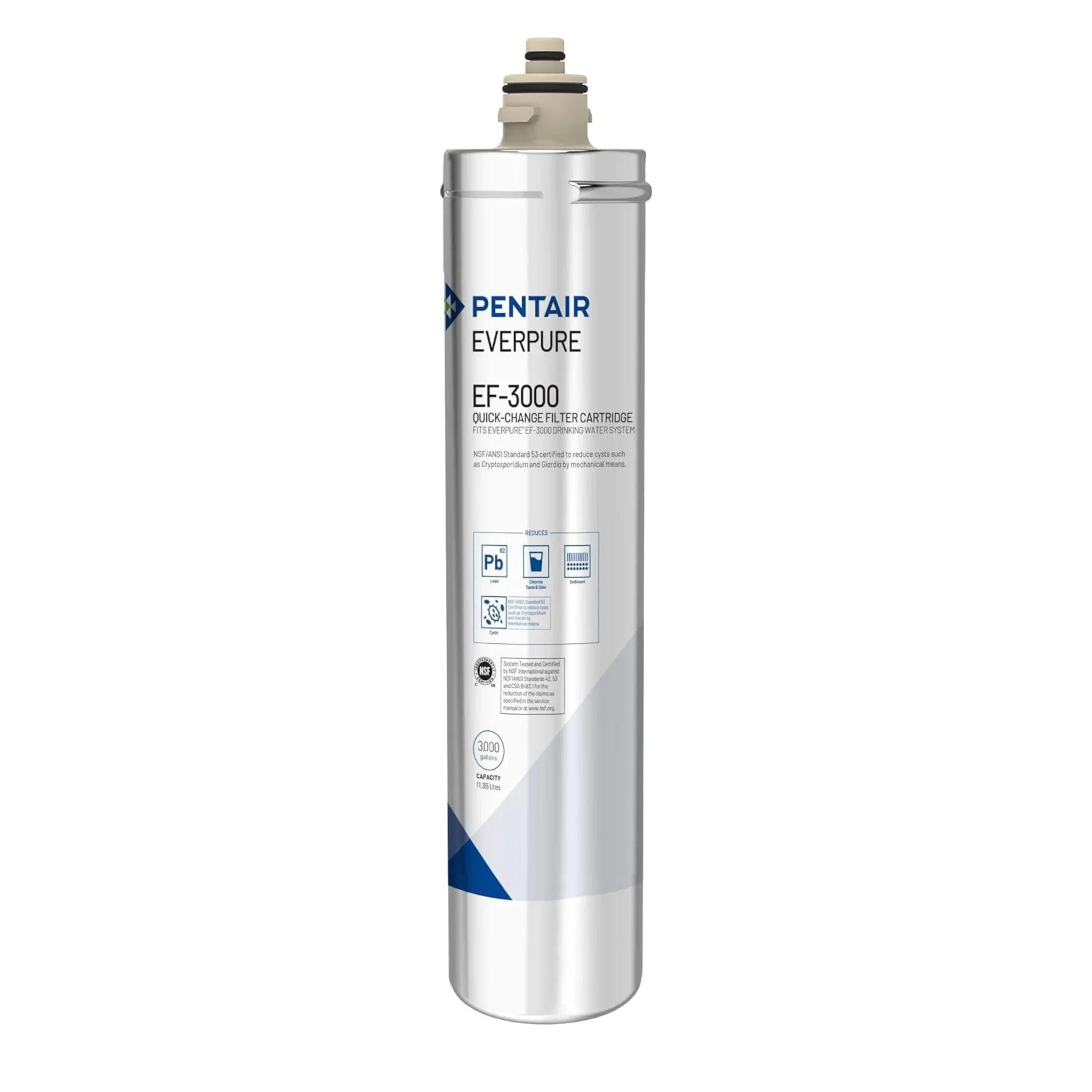 Pentair Everpure EF-3000 Quick-Change Filter Cartridge, EV985750, For Use in Everpure EF-3000 Full Flow Drinking Water System, 3,000 Gallon Capacity, 0.5 Micron