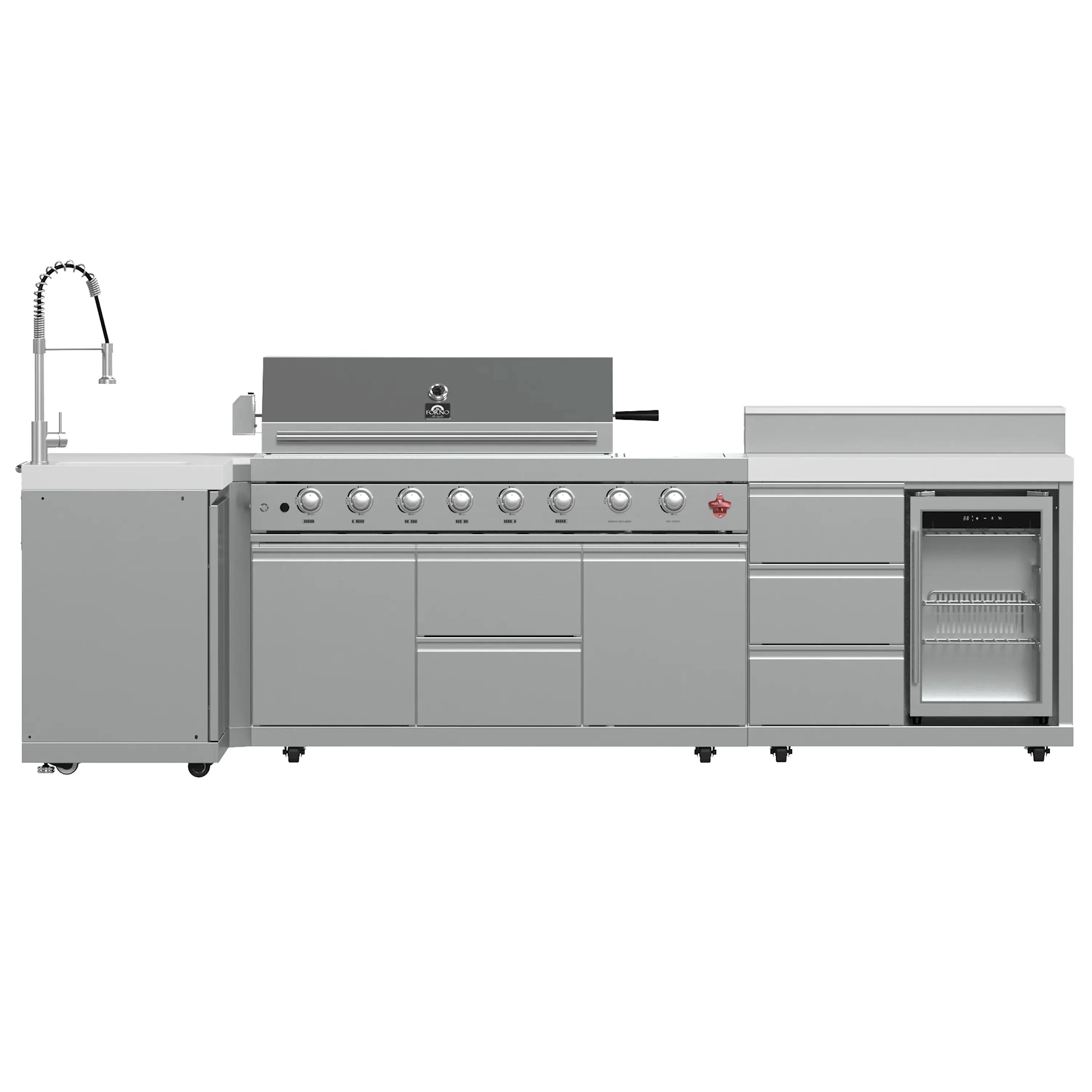 Forno Bulnes Outdoor Kitchen 40-Inch BBQ 95,000 BTU, with 5 Burners, Sear & Rotisserie Infrared Side Burner, 1.8 cu.ft. Beverage Center & White Sintered Stone Countertops (FODKT2520WHT)