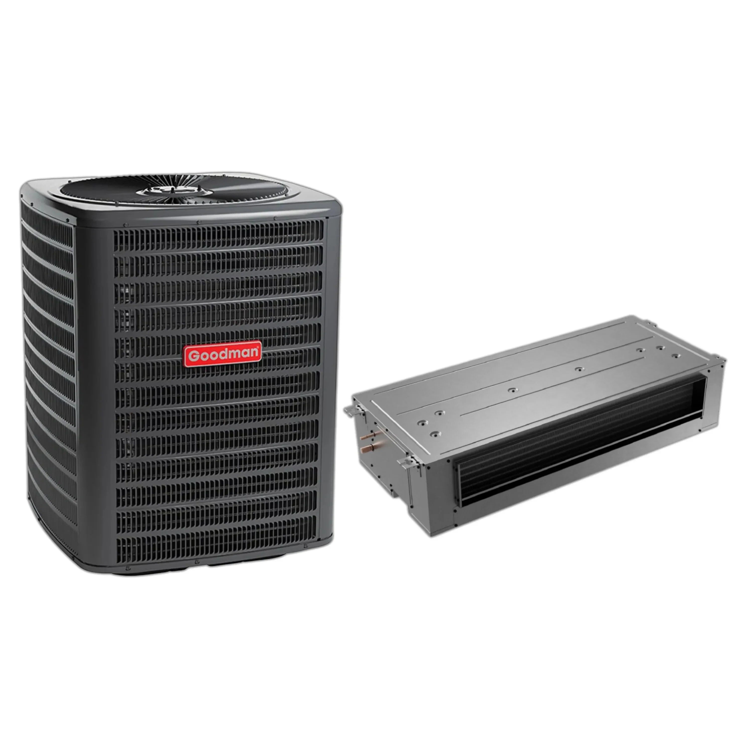 Goodman 1.5 Ton 13.4 SEER2 Central Air Conditioner Condenser with Ceiling Mounted Air Handler & 5kW Heat Kit