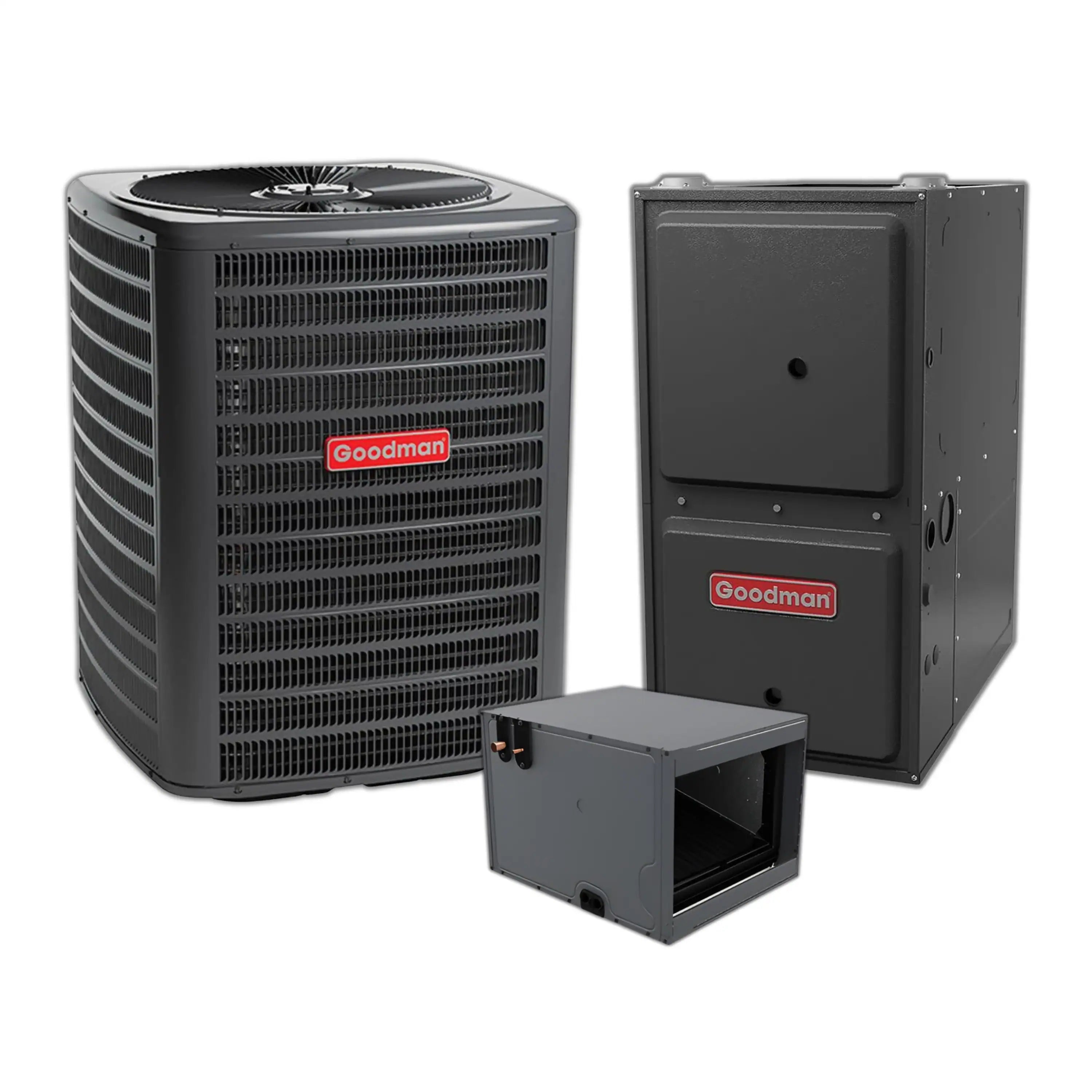 Goodman 2.5 Ton 14.3 SEER2 Heat Pump, 96% AFUE 80K BTU Gas Furnace and Evaporator Coil