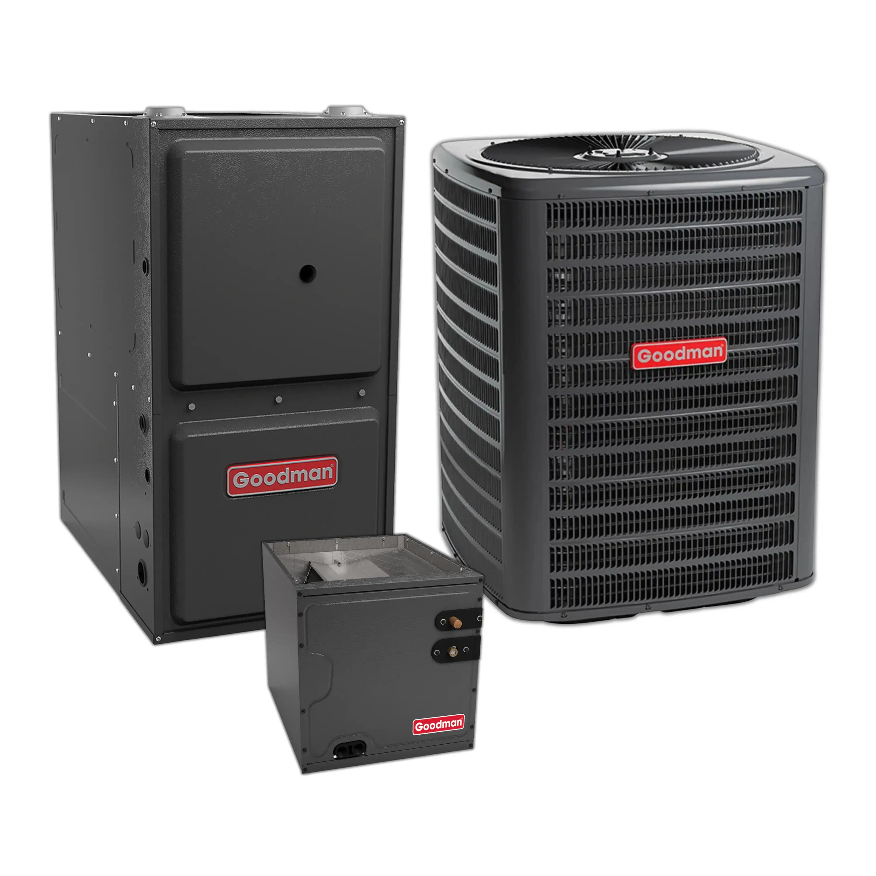 Goodman 1.5 Ton 14.3 SEER2 Heat Pump, 96% AFUE 60K BTU Gas Furnace and Evaporator Coil