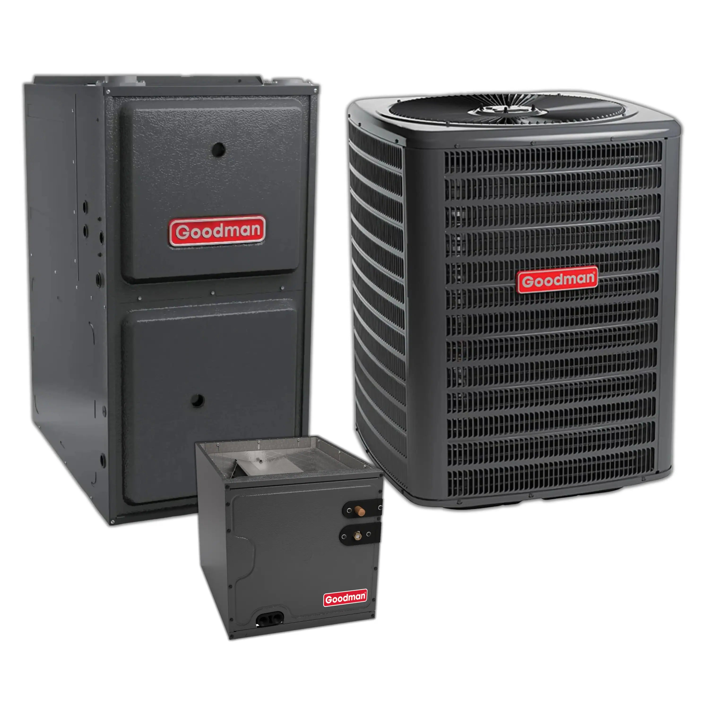 Goodman 1.5 Ton 14.3 SEER2 Heat Pump, 96% AFUE 60K BTU Gas Furnace and Evaporator Coil
