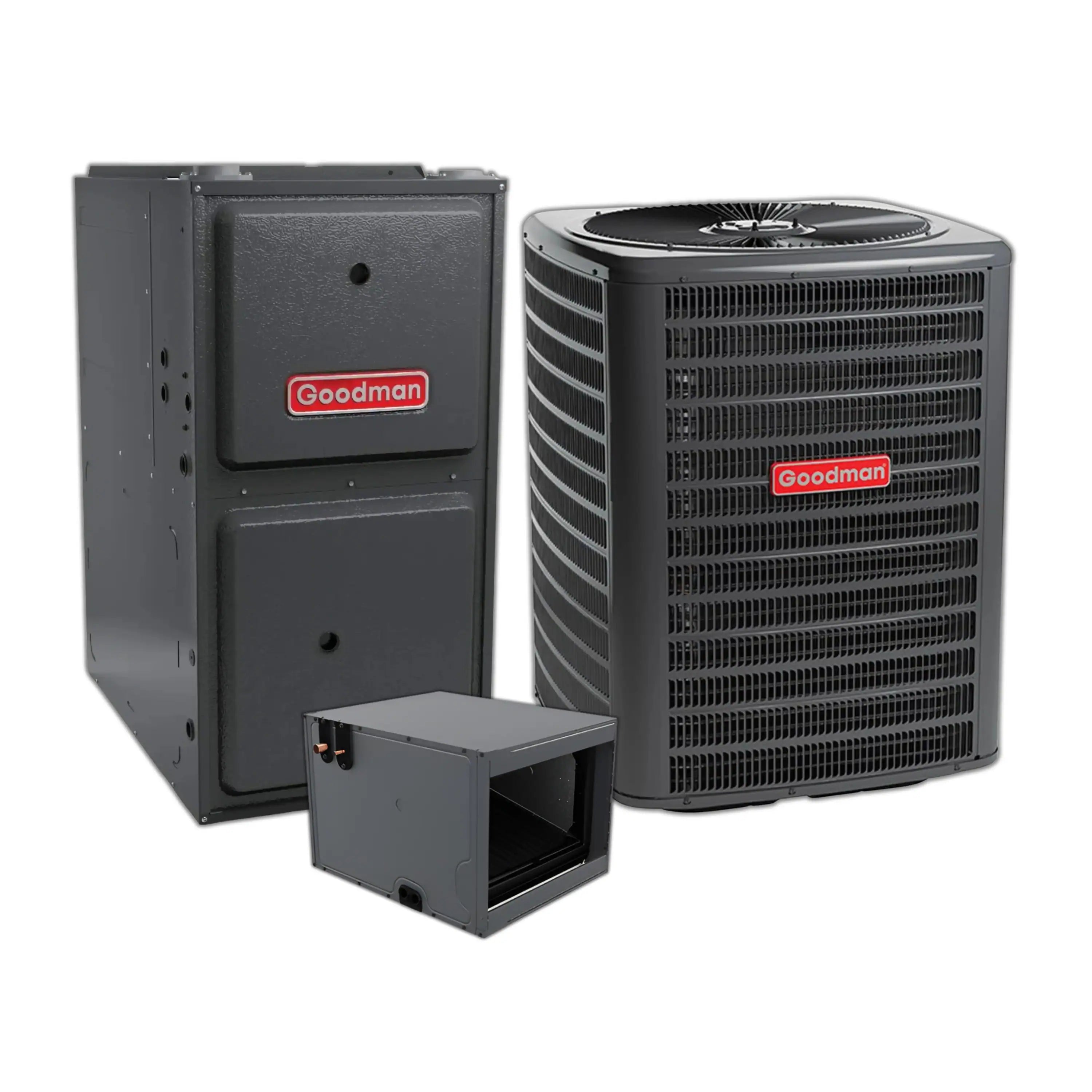 Goodman 1.5 Ton 14.3 SEER2 Heat Pump, 96% AFUE 60K BTU Gas Furnace and Evaporator Coil