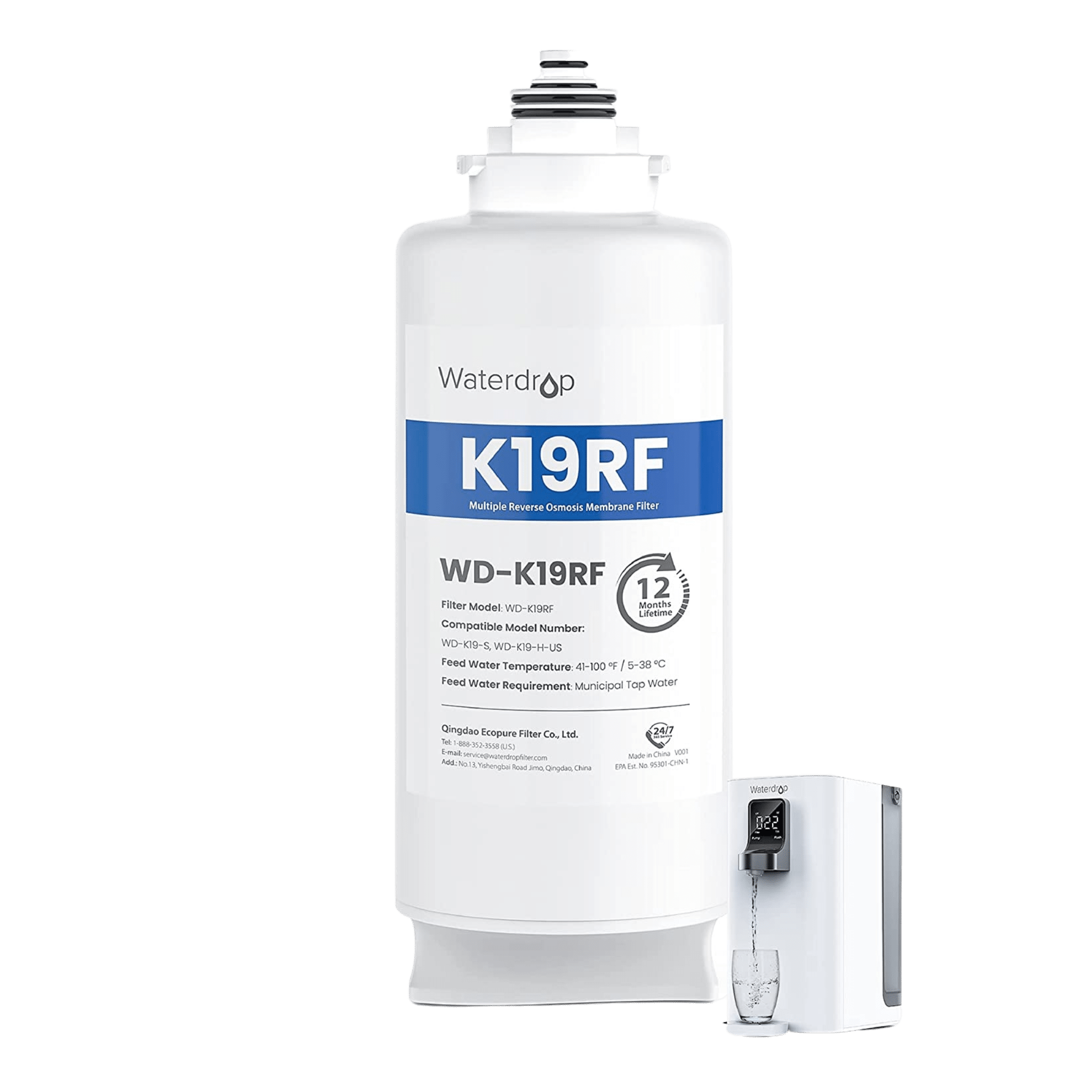 Waterdrop Filter Replacement for WD-K19-S and WD-K19-H Countertop Reverse Osmosis System with 12-Month Lifetime (WD-K19RF)