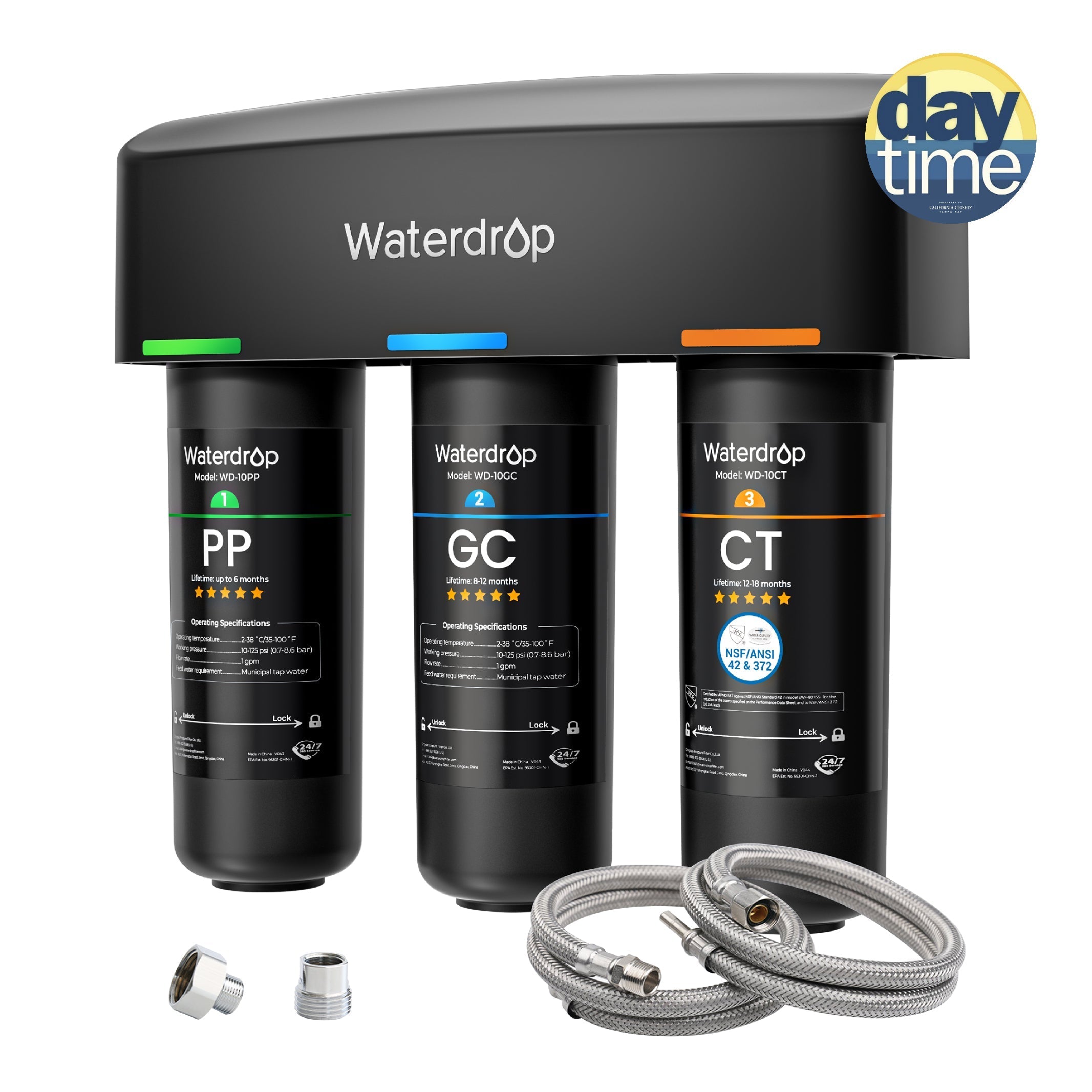 Waterdrop Layer Under Sink Water Filter System, Under Sink Water Filtration System, Reduces PFAS, PFOA/PFOS, Fluoride, Chlorine, Bad Taste & Odor, NSF/ANSI 42 Certified Element, USA Tech (WD-TSA-10)