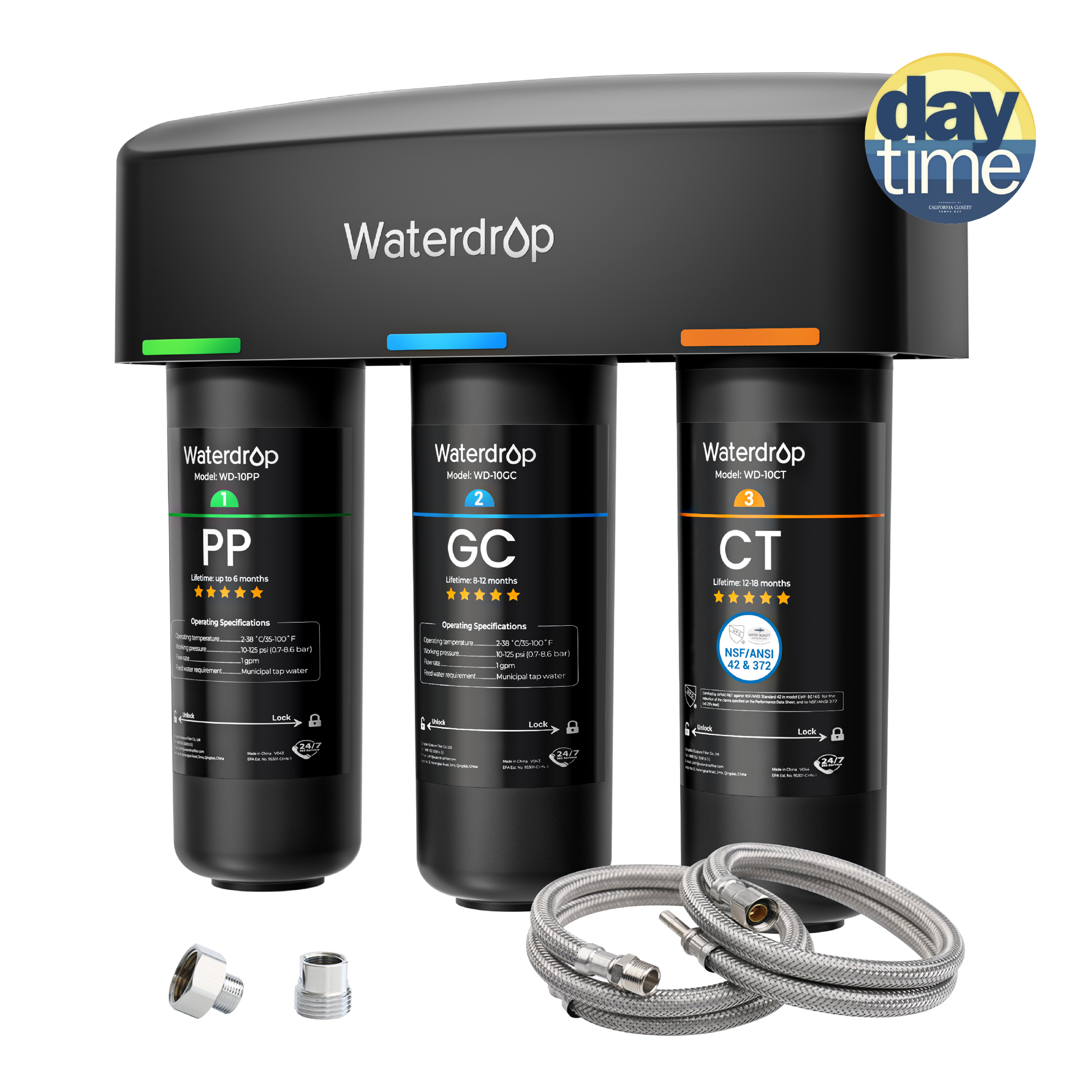 Waterdrop Layer Under Sink Water Filter System, Under Sink Water Filtration System, Reduces PFAS, PFOA/PFOS, Fluoride, Chlorine, Bad Taste & Odor, NSF/ANSI 42 Certified Element, USA Tech (WD-TSA-10)