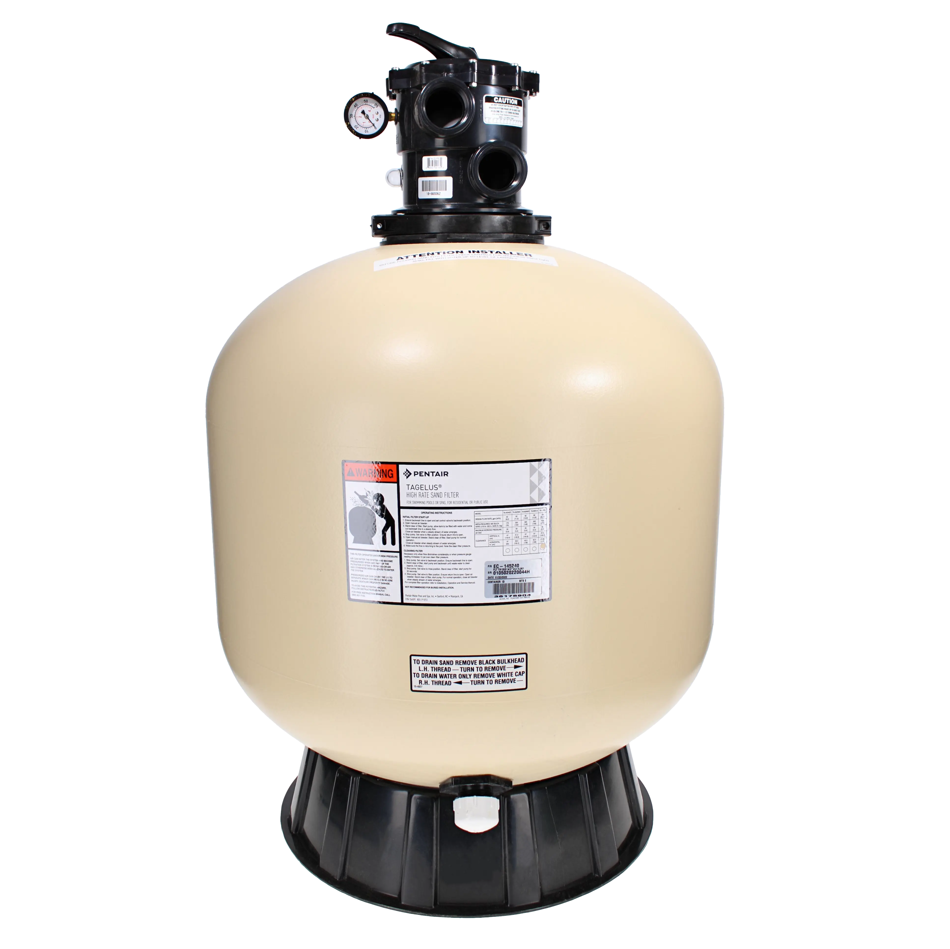 Pentair | EC-145240 | Tagelus TA100D Top Mount Sand Filter | 30.5" Diameter 4.9 Sq Ft