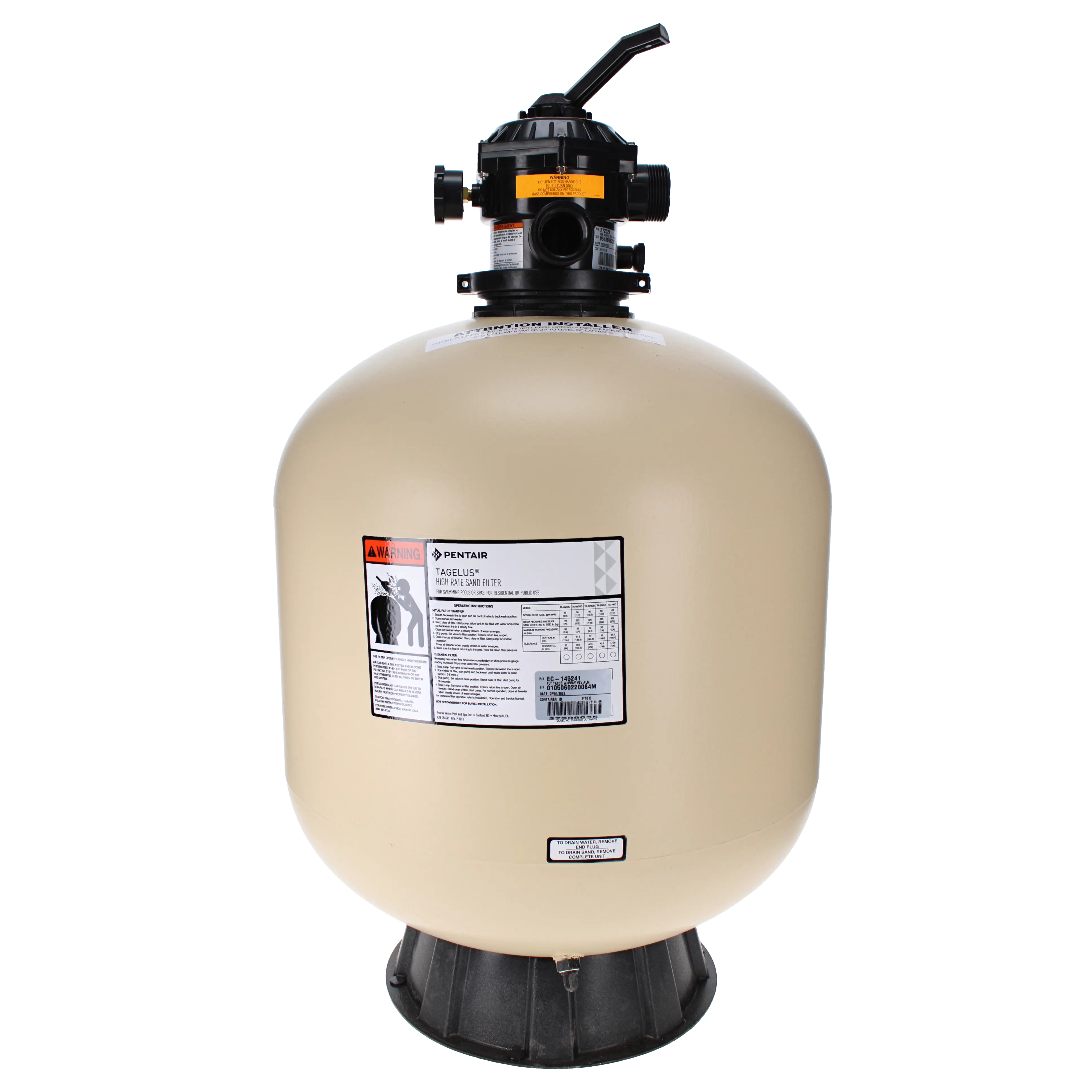 Pentair | EC-145241 | Tagelus TA60D Top Mount Sand Filter | 24.5" Diameter 3.1 Sq Ft