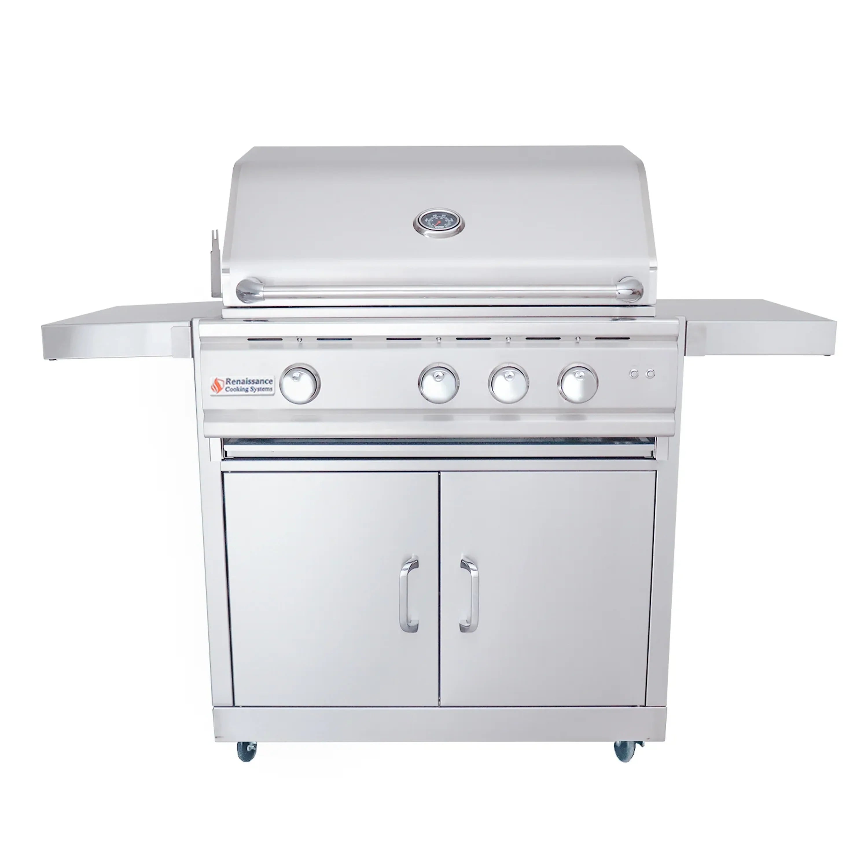 Renaissance Cutlass Pro 30-Inch Natural Gas Grill w/ Rear Burner, Briquette Trays & Blue LED Lights w/ Cart & Gas Connection (RON30B CK)