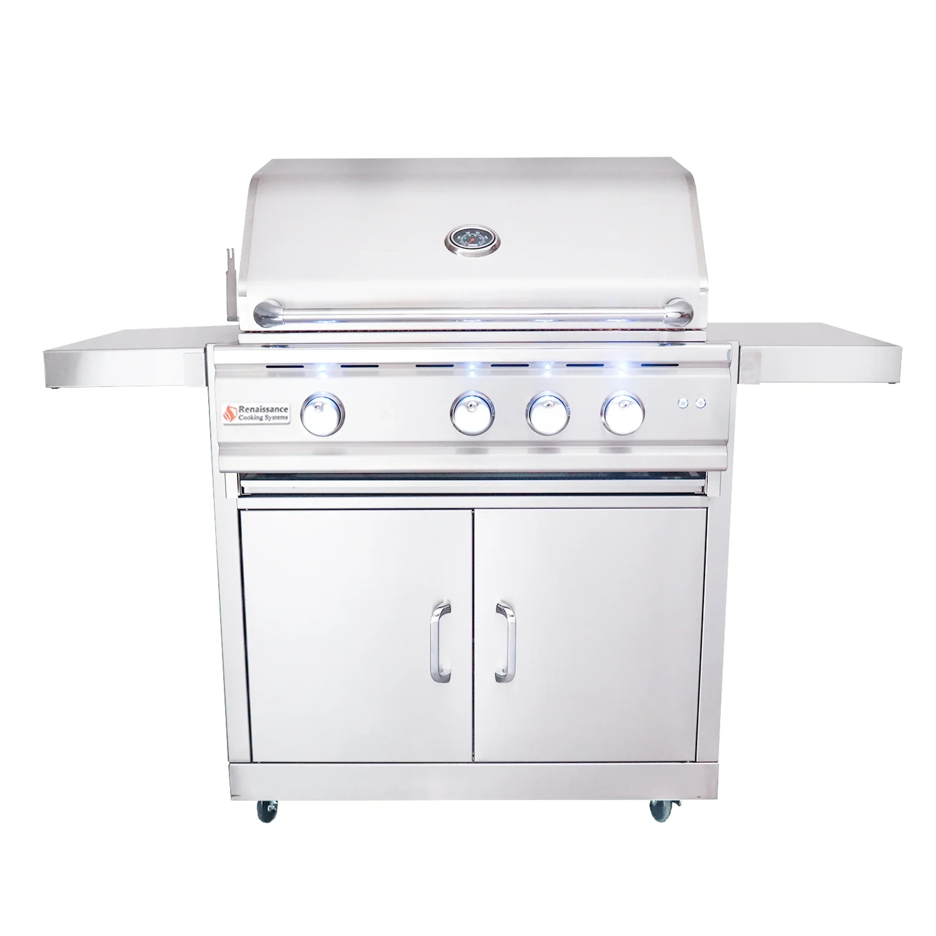 Renaissance Cutlass Pro 30-Inch Propane Gas Grill w/ Rear Burner, Briquette Trays & Blue LED Lights w/ Cart & Gas Connection (RON30B LP CK)