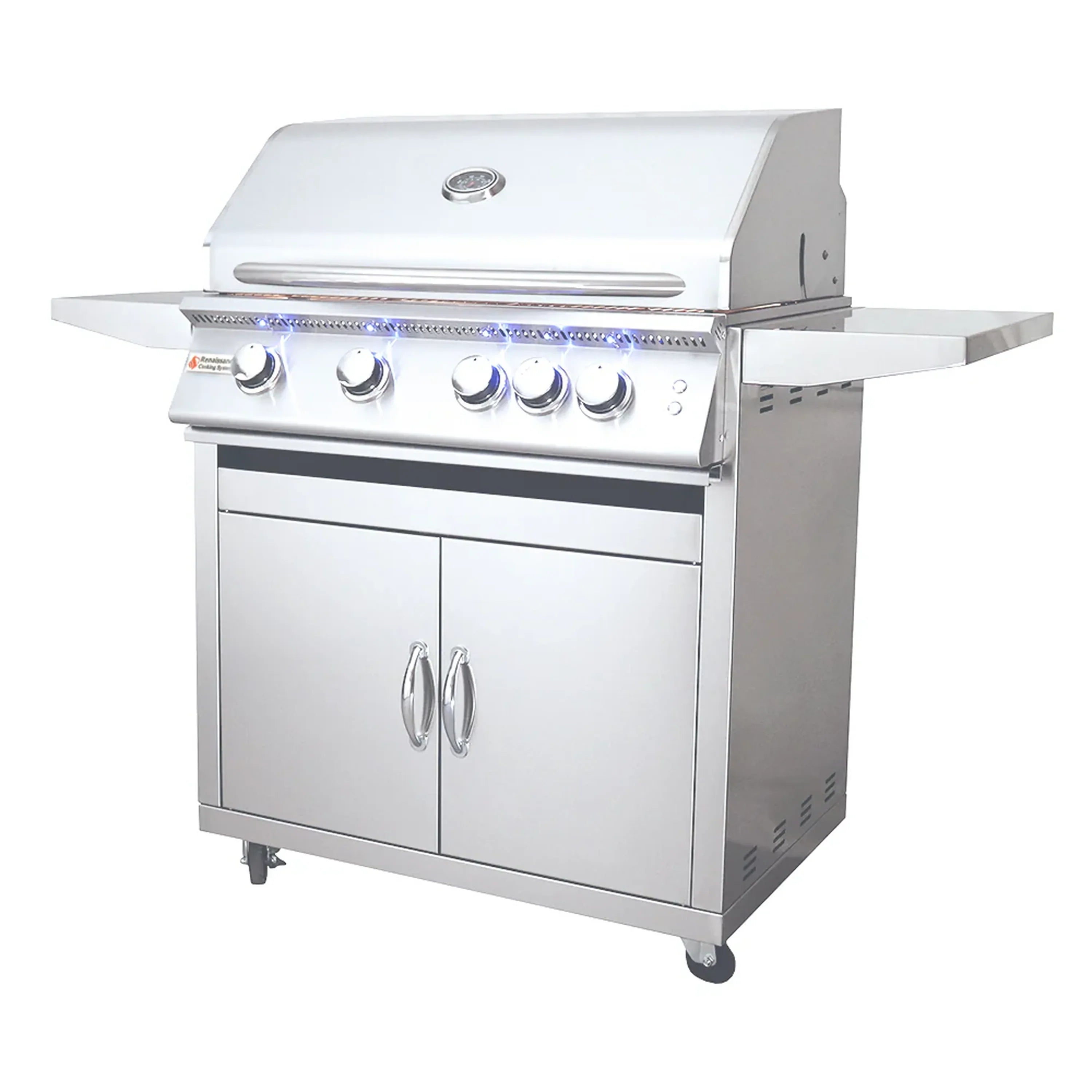 Renaissance Premier 32-Inch Natural Gas Grill w/ Blue LED, Rear Burner, Cart and Gas Connection (RJC32AL CK)