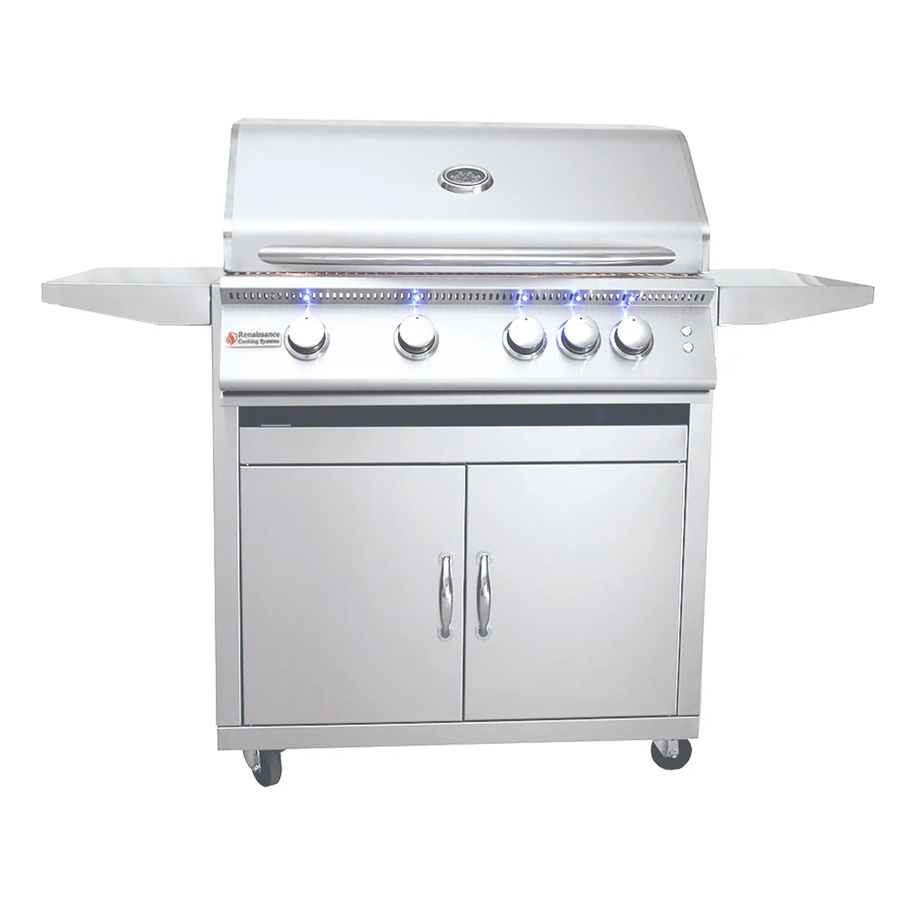 Renaissance Premier 32-Inch Natural Gas Grill w/ Blue LED, Rear Burner, Cart and Gas Connection (RJC32AL CK)