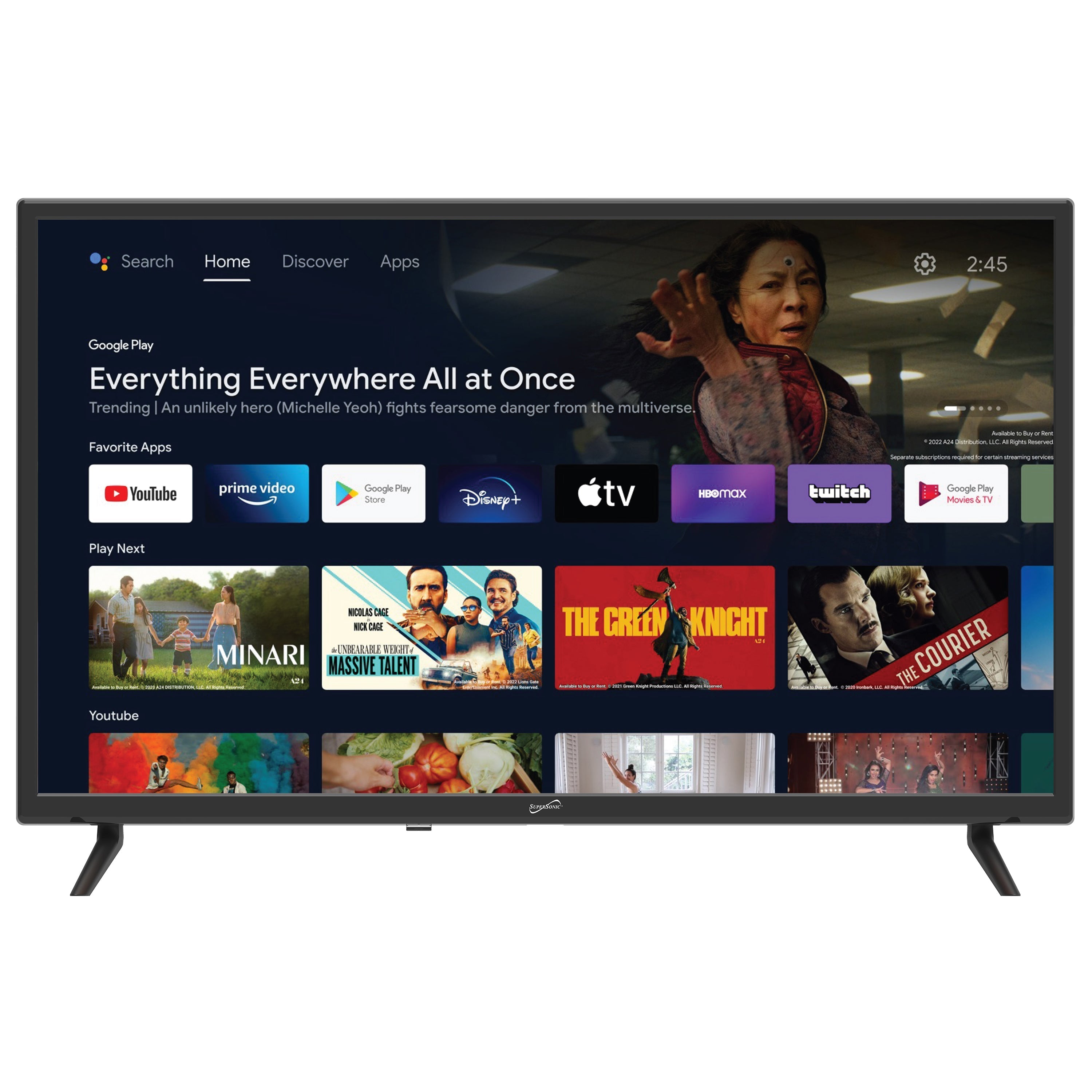 Supersonic SC-3250GTV 32 inch Smart Google FHD DLED TV 1080p HDMI Wi-Fi Bluetooth