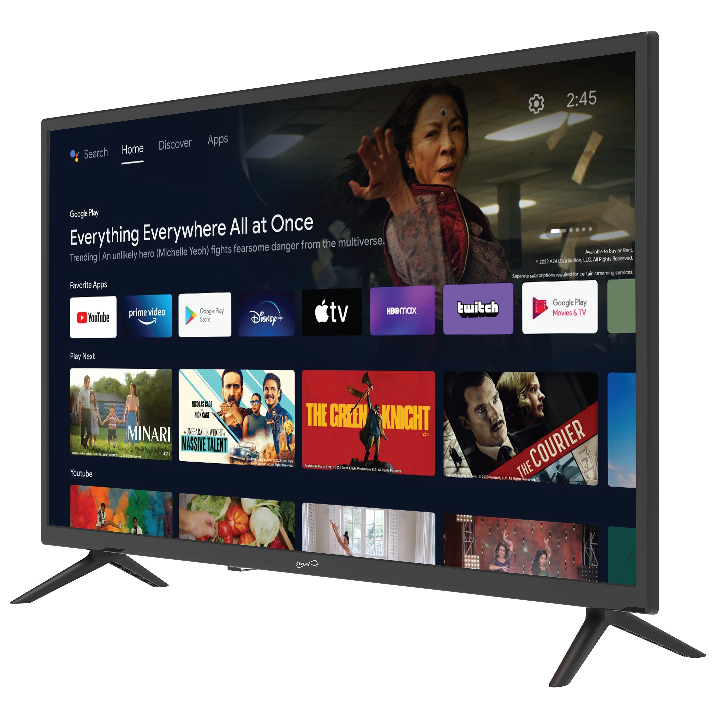 Supersonic SC-3250GTV 32 inch Smart Google FHD DLED TV 1080p HDMI Wi-Fi Bluetooth