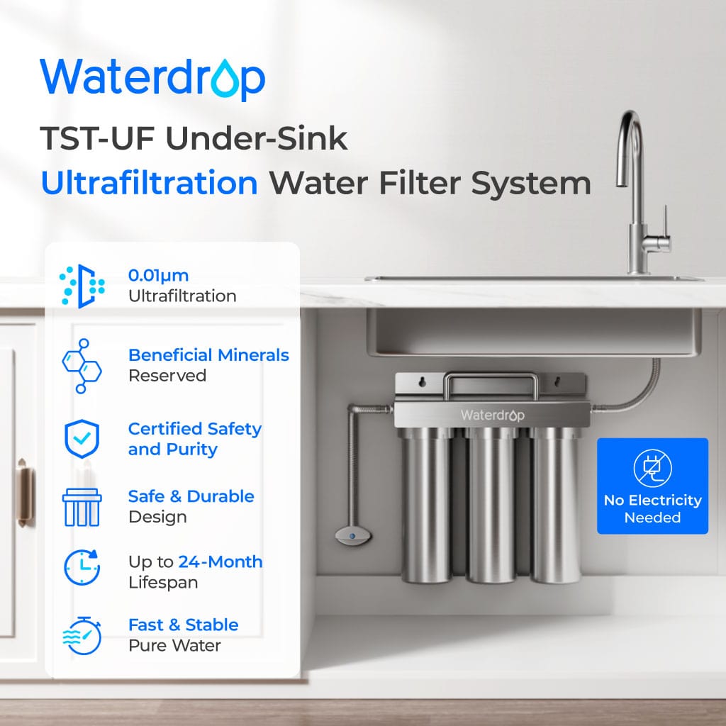 Waterdrop Ultra-Filtration Under Sink Water Filter System, Stainless Steel Water Filter for Sink, 5X Service Life Under Sink Water Filtration System, Removes 99% of Contaminants (WD-TST-UF)