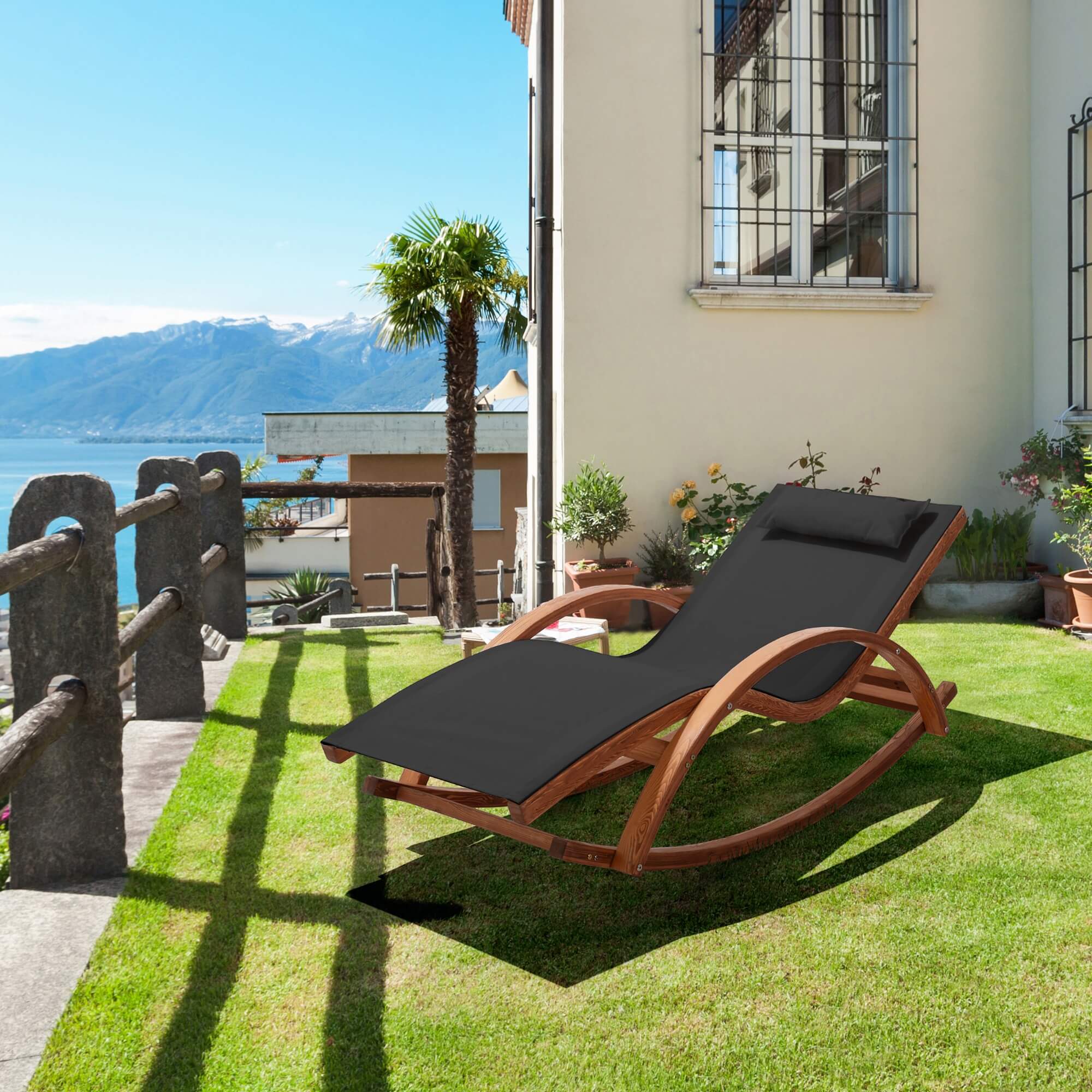 Deko Living Outdoor Cedar Wood Patio Lounge Chair with Black Textilene Fabric (COP20206BLK)