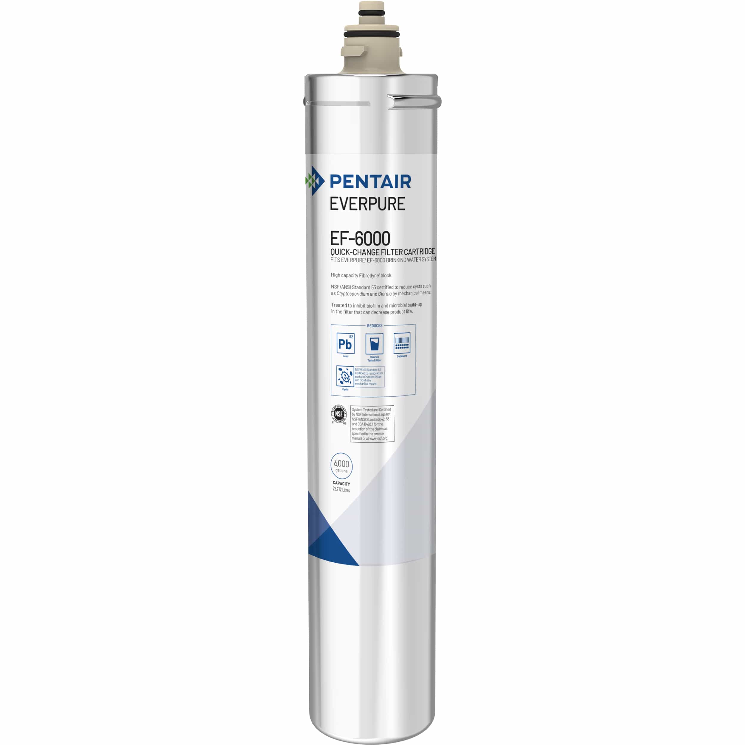 Pentair Everpure EF-6000 Quick-Change Filter Cartridge, EV985550, For Use in Everpure EF-6000 Full Flow Drinking Water System, 6,000 Gallon Capacity, 0.5 Micron