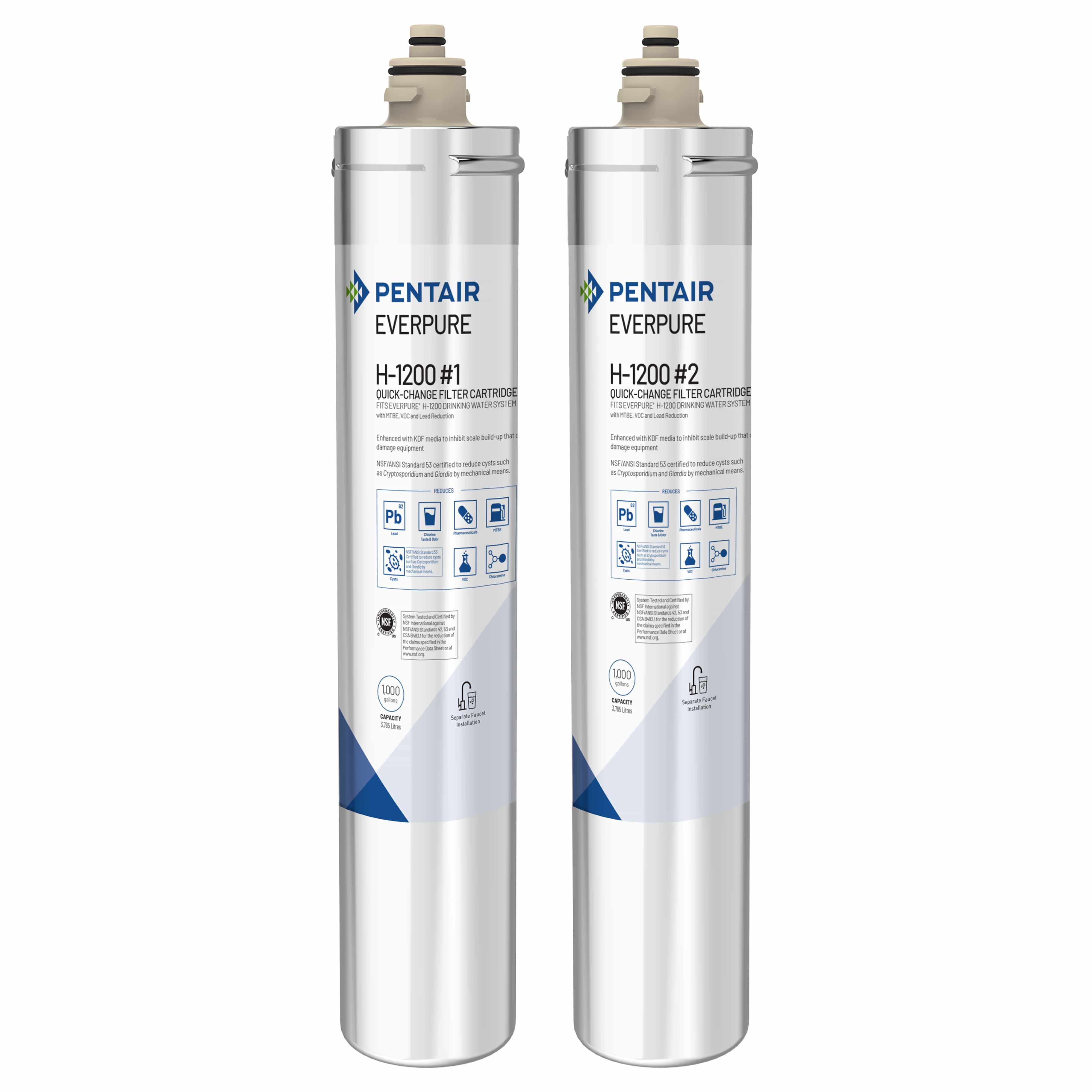 Pentair Everpure H-1200 Quick-Change Filter Cartridge Set, Replacement Twin Pack for Use in Everpure H-1200 Drinking Water System, 1,000 Gallon Capacity, 0.5 Micron (EV928201)