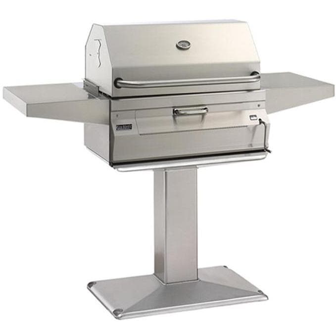 Fire Magic 24-Inch Legacy Smoker Freestanding Charcoal Grill On Patio Post in Stainless Steel (22-SC01C-P6)