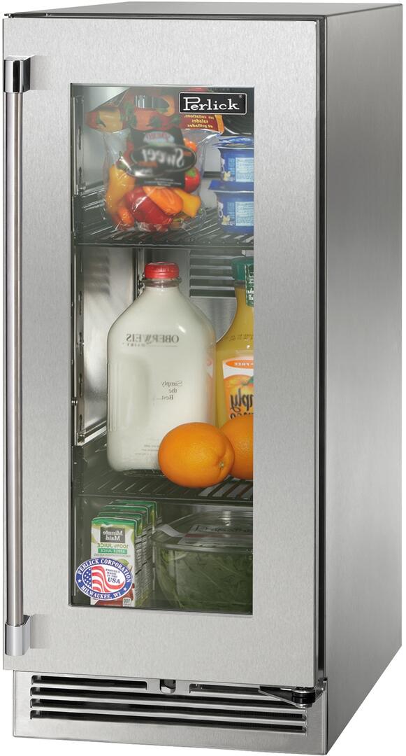 Perlick Signature Series 15-Inch Outdoor Built-In Counter Depth Compact Refrigerator with 2.8 cu. ft. Capacity in Stainless Steel with Glass Door (HP15RO-4-3L & HP15RO-4-3R)