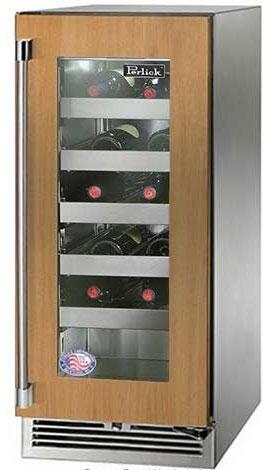 Perlick Signature Series 15-Inch Outdoor Built-In Single Zone Wine Cooler with 20 Bottle Capacity, Panel Ready with Glass Door (HP15WO-4-4L & HP15WO-4-4R)