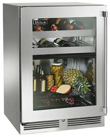 Perlick Signature Series 24-Inch Outdoor 5 cu. ft. Capacity Built-In Glass Door Beverage Center with 5 cu. ft. Capacity in Stainless Steel with Glass Door (HP24CO-4-3L & HP24CO-4-3R)
