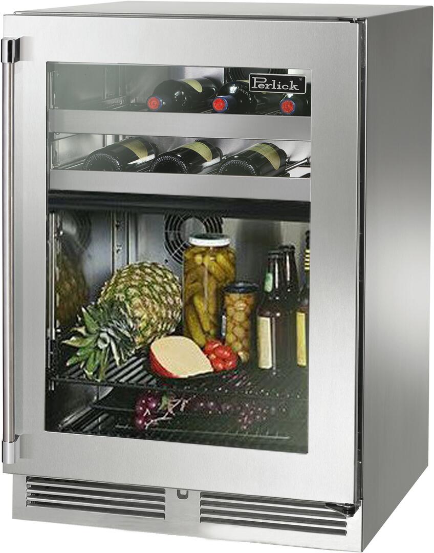 Perlick Signature Series 24-Inch Outdoor 5 cu. ft. Capacity Built-In Glass Door Beverage Center with 5 cu. ft. Capacity in Stainless Steel with Glass Door (HP24CO-4-3L & HP24CO-4-3R)