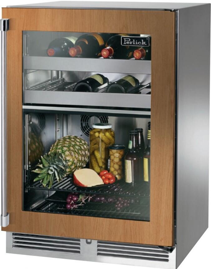 Perlick Signature Series 24-Inch Outdoor 5 cu. ft. Capacity Built-In Glass Door Beverage Center with 5 cu. ft. Capacity, Panel Ready with Glass Door (HP24CO-4-4L & HP24CO-4-4R)