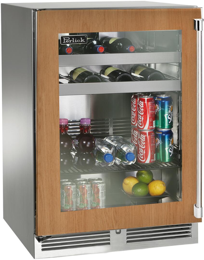Perlick Signature Series 24-Inch Outdoor 5.2 cu. ft. Capacity Built-In Glass Door Beverage Center with 5.2 cu. ft. Capacity, Panel Ready with Glass Door (HP24BO-4-4L & HP24BO-4-4R)