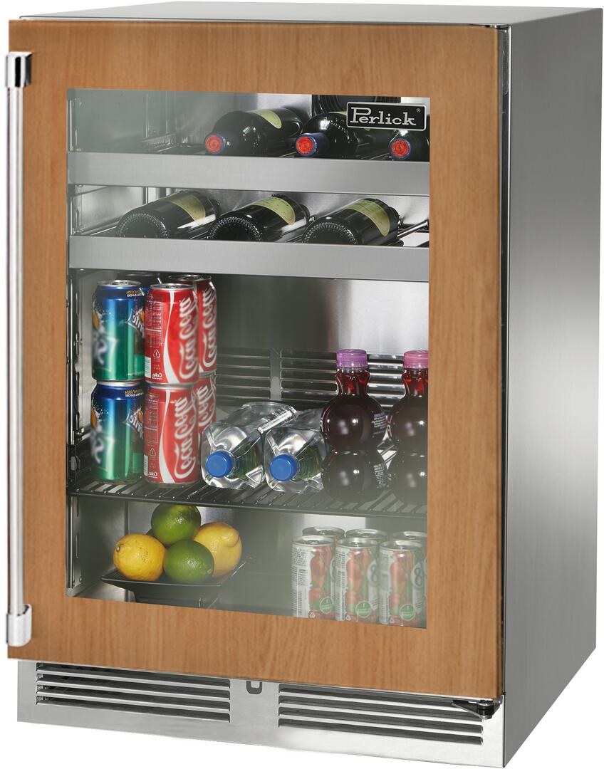 Perlick Signature Series 24-Inch Outdoor 5.2 cu. ft. Capacity Built-In Glass Door Beverage Center with 5.2 cu. ft. Capacity, Panel Ready with Glass Door (HP24BO-4-4L & HP24BO-4-4R)